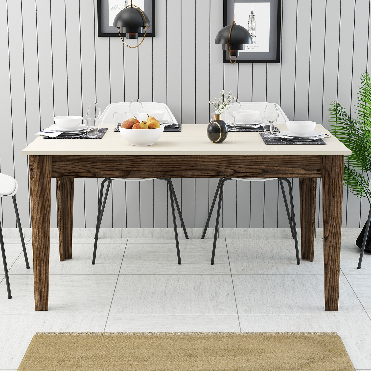 Milan Dining Table Walnut Brown Cream 145cm x 75cm