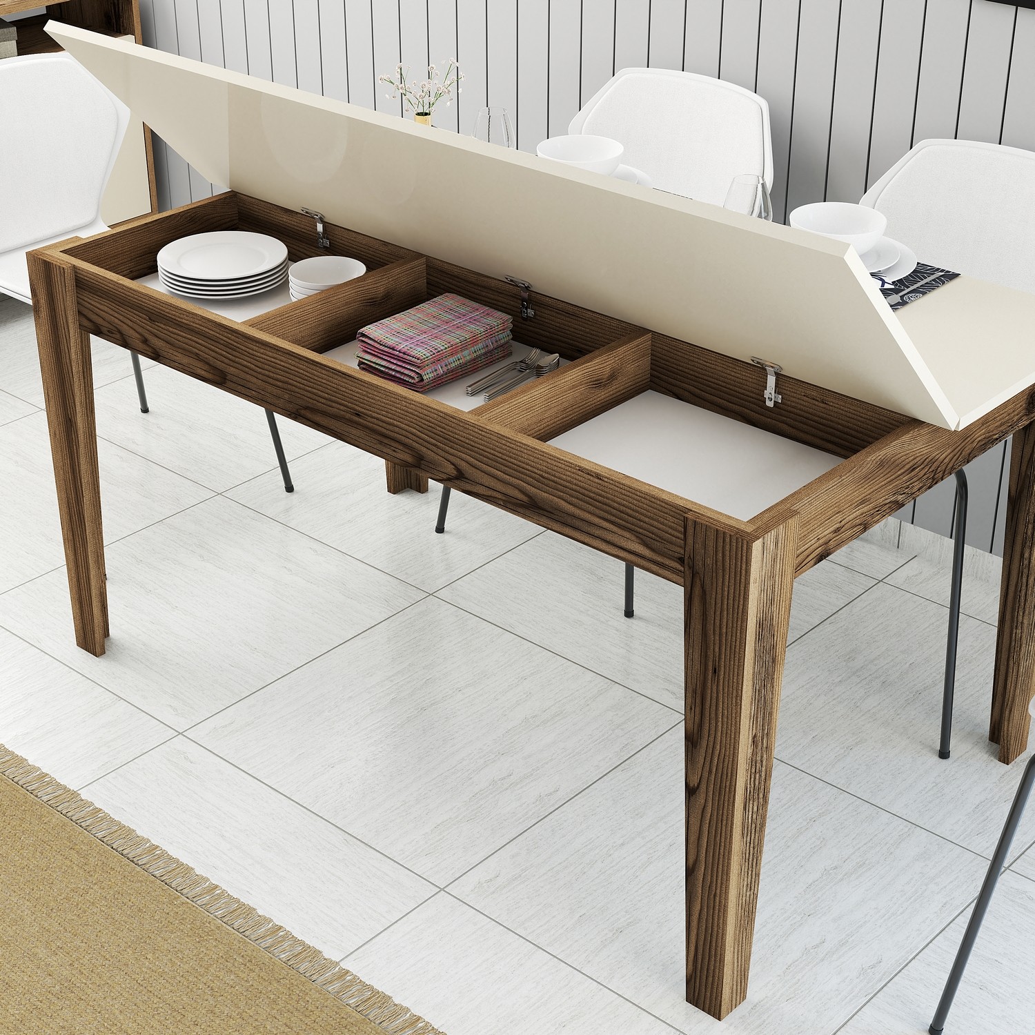Milan Dining Table Walnut Brown Cream 145cm x 75cm