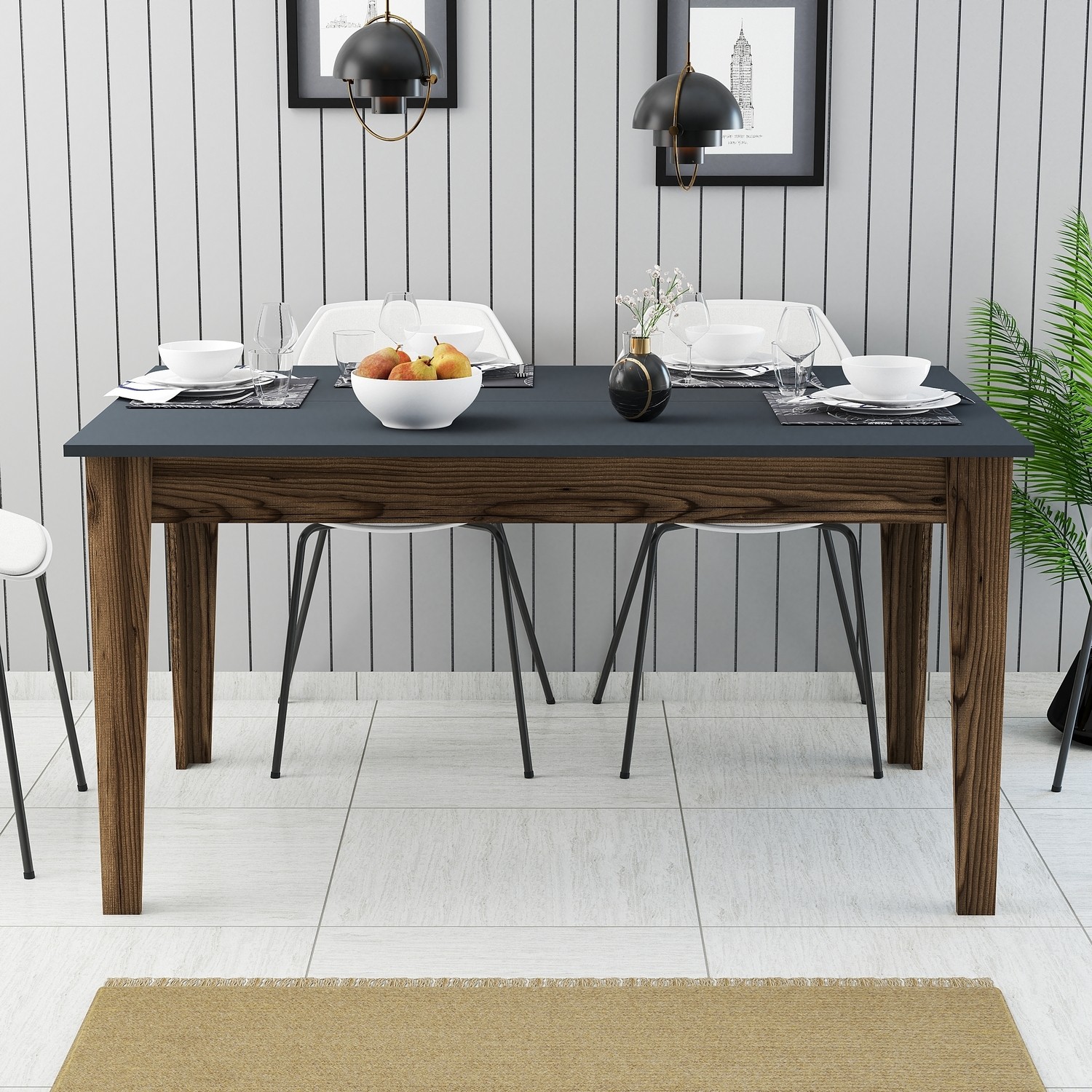 Milan Esstisch Walnussbraun Anthrazit 145cm x 75cm