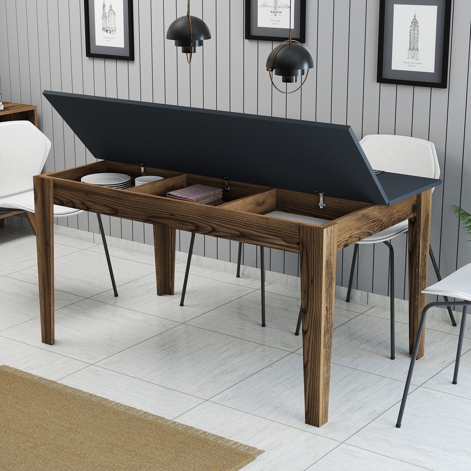 Milan Dining Table Walnut Brown Anthracite 145cm x 75cm