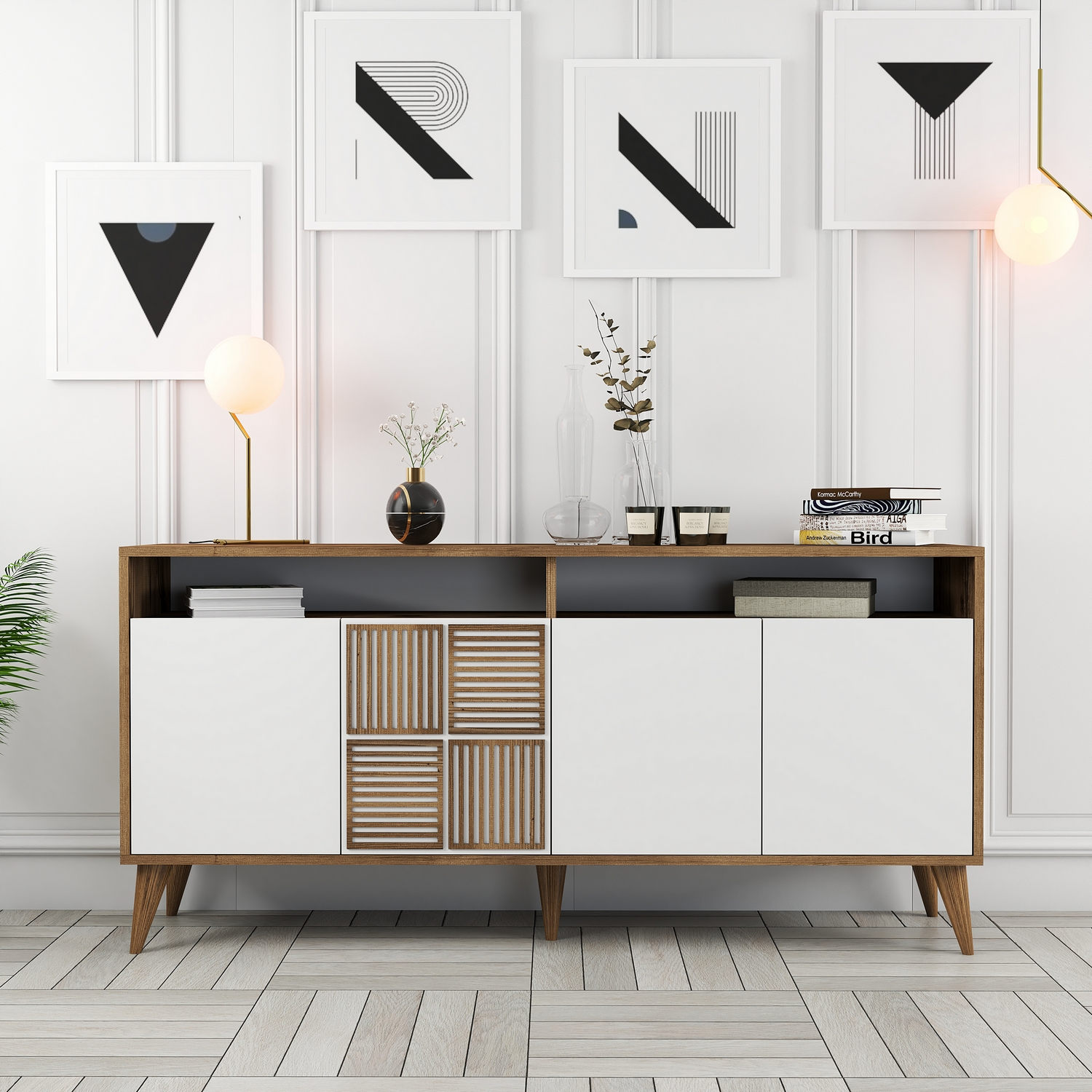 Milan Sideboard Walnut Brown White 160cm