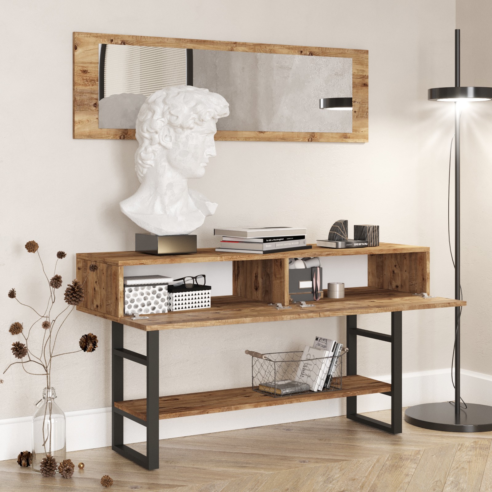 Console table with shelf Brown