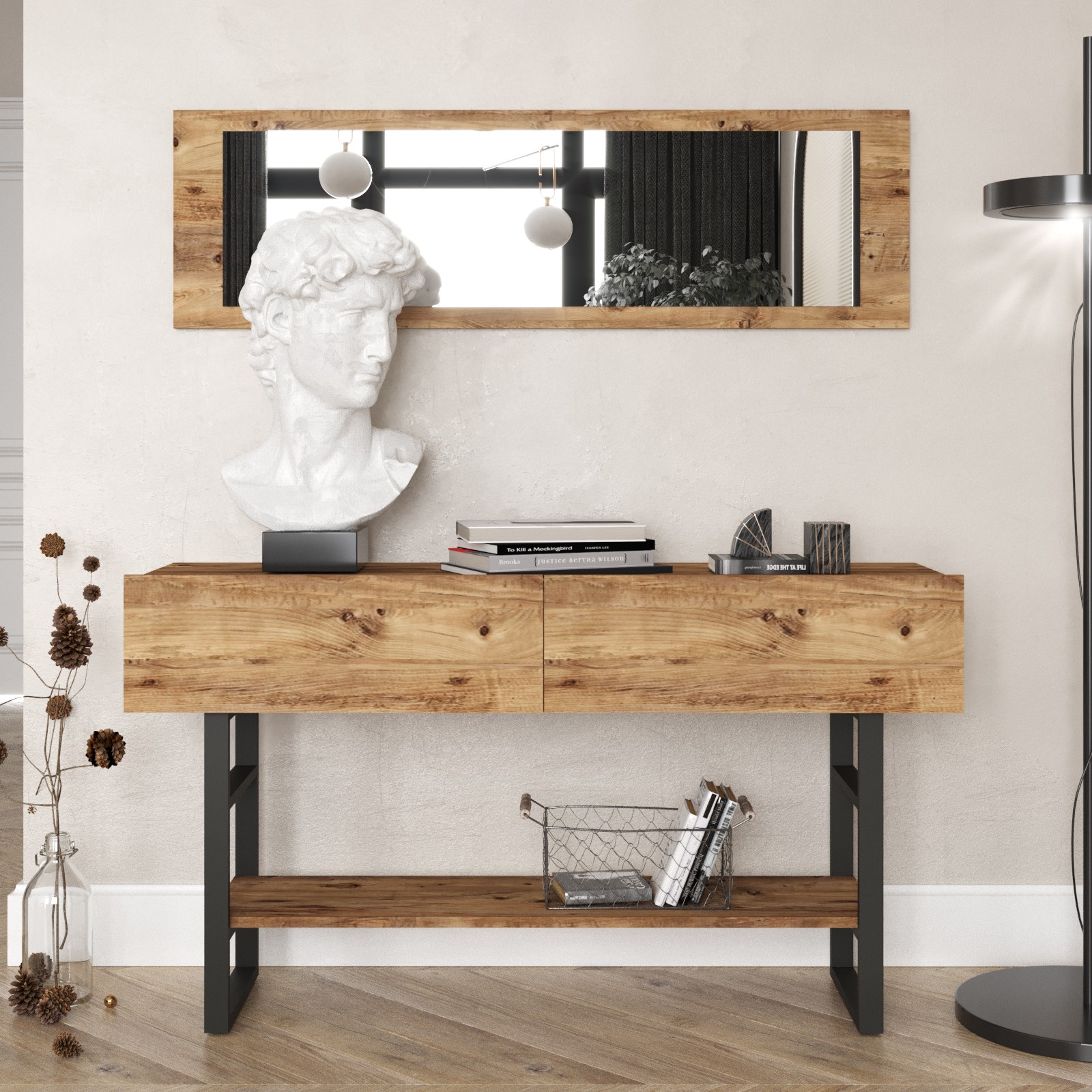 Console table with shelf Brown