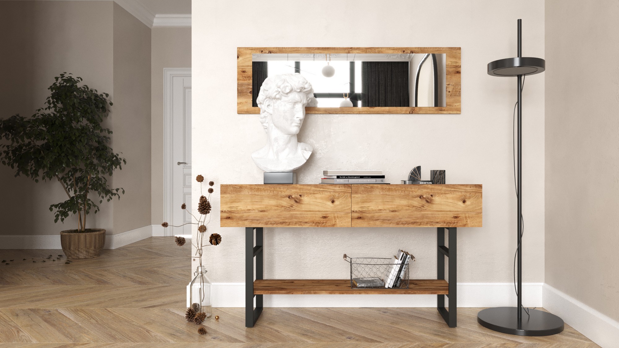 Console table with shelf Brown