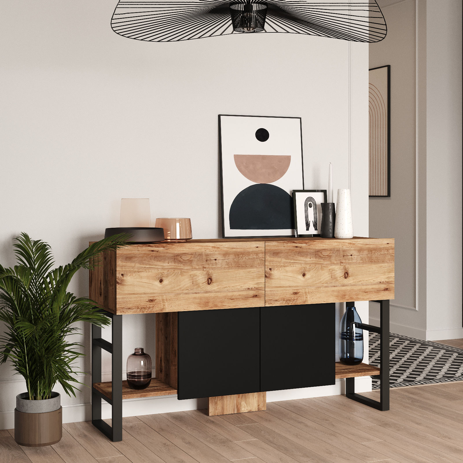 Console table with shelf brown