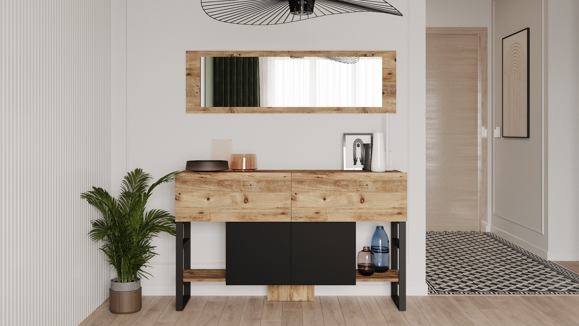 Console table with shelf brown