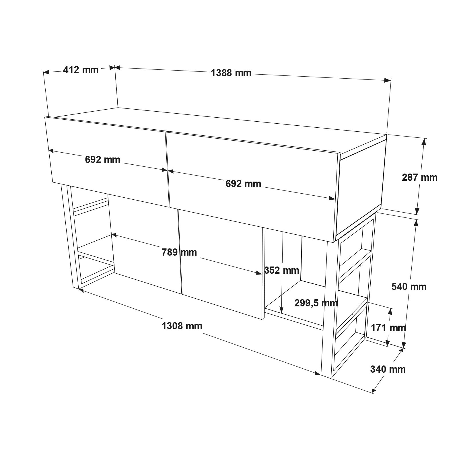 Console table with shelf brown