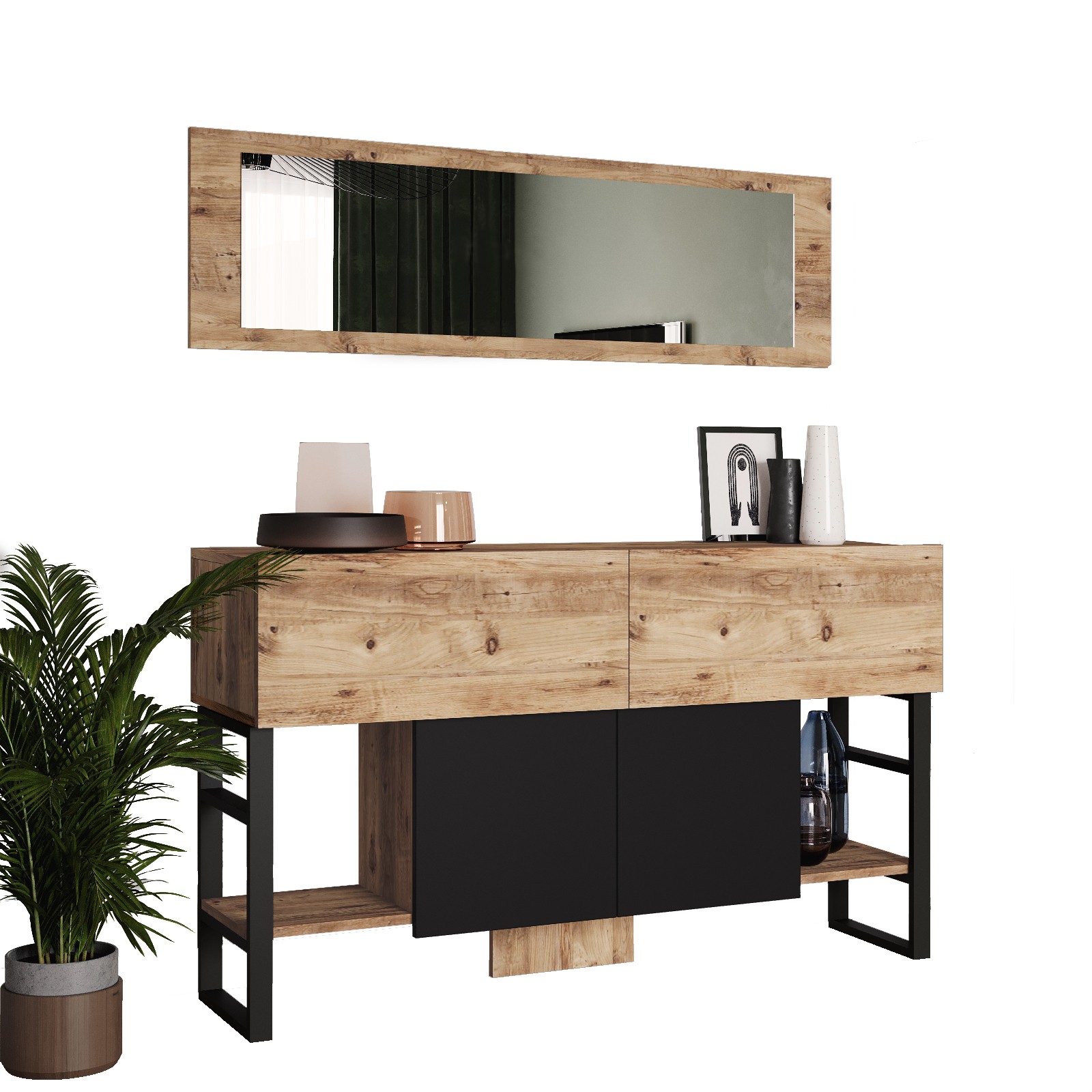 Console table with shelf brown