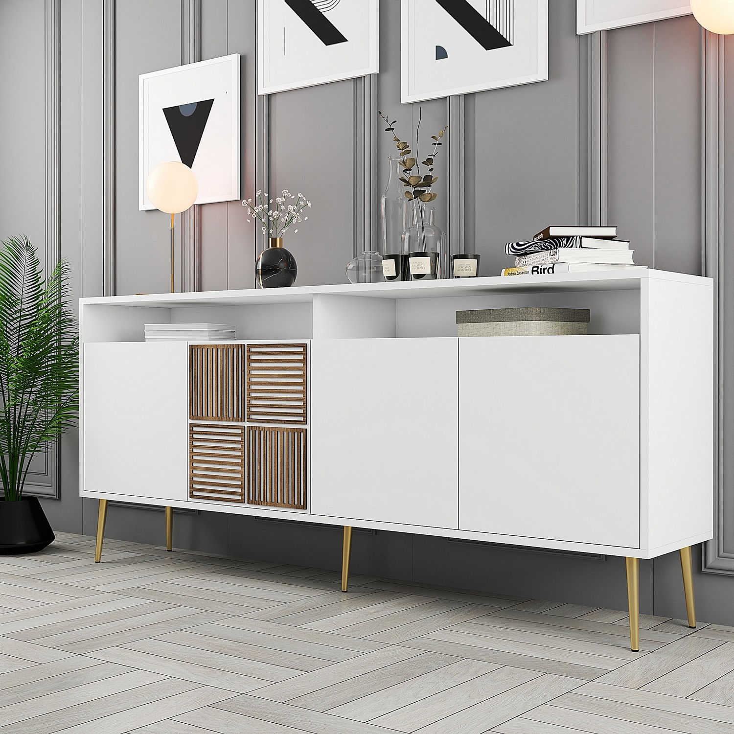 Milan Sideboard White with golden details 180cm
