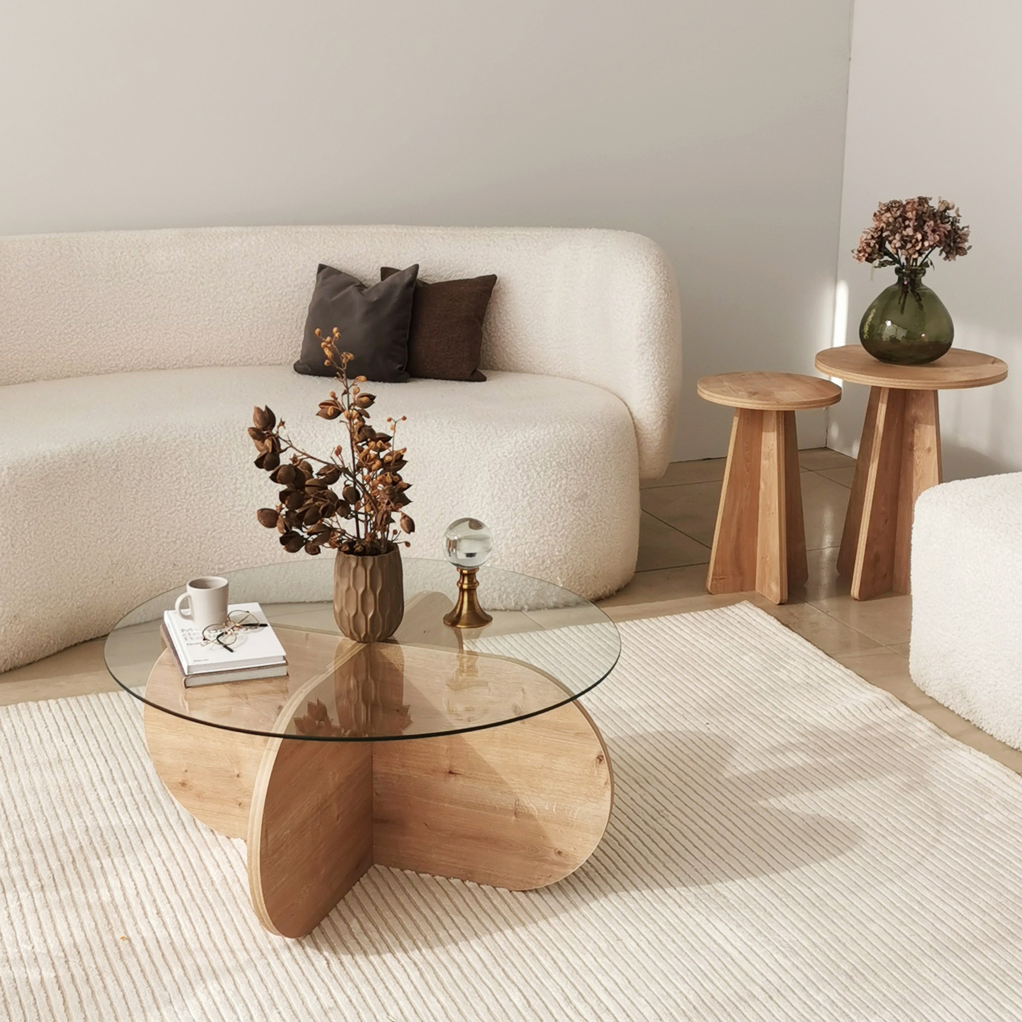 Bubble Coffee Table Safety Glass Oak Ø75cm