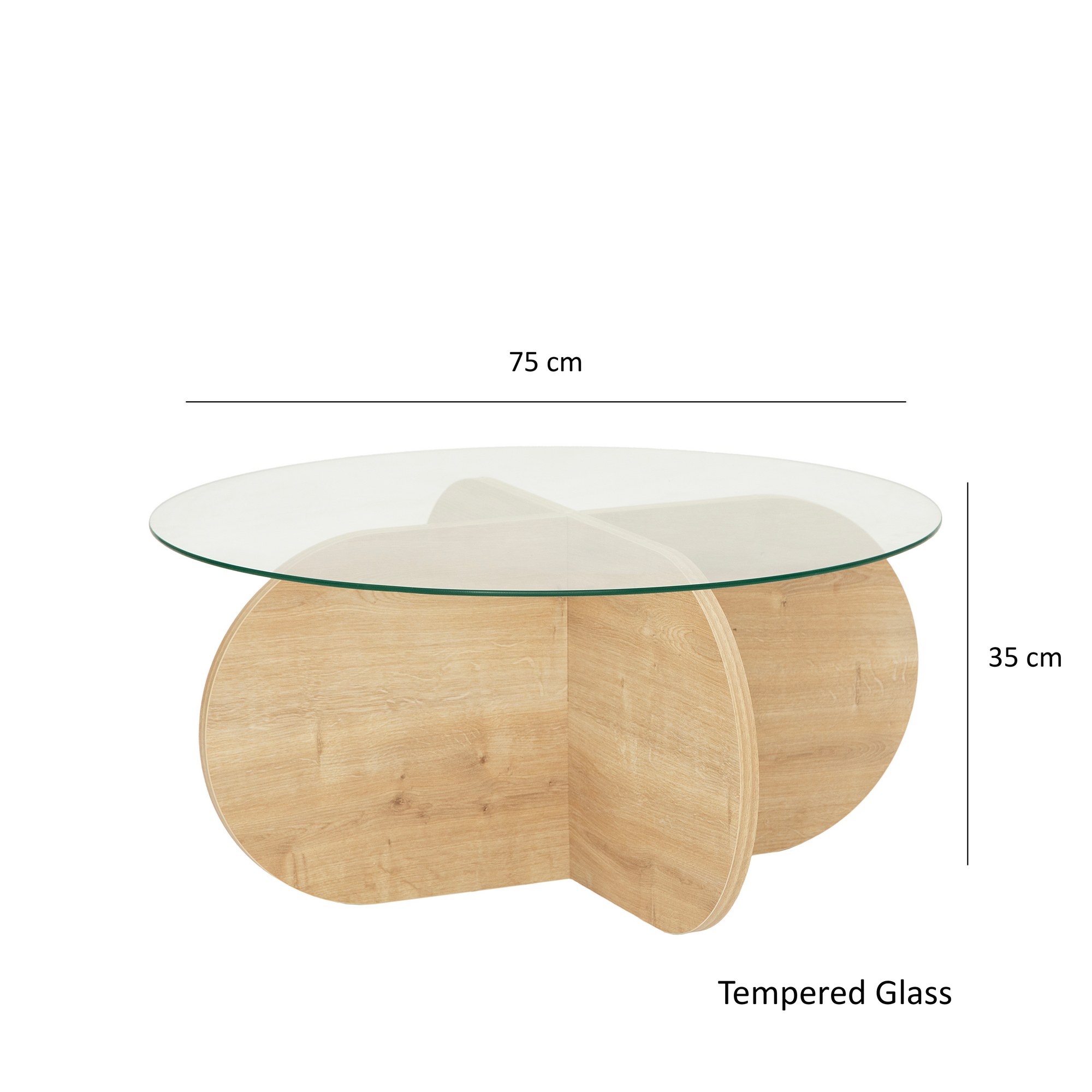 Bubble Coffee Table Safety Glass Oak Ø75cm
