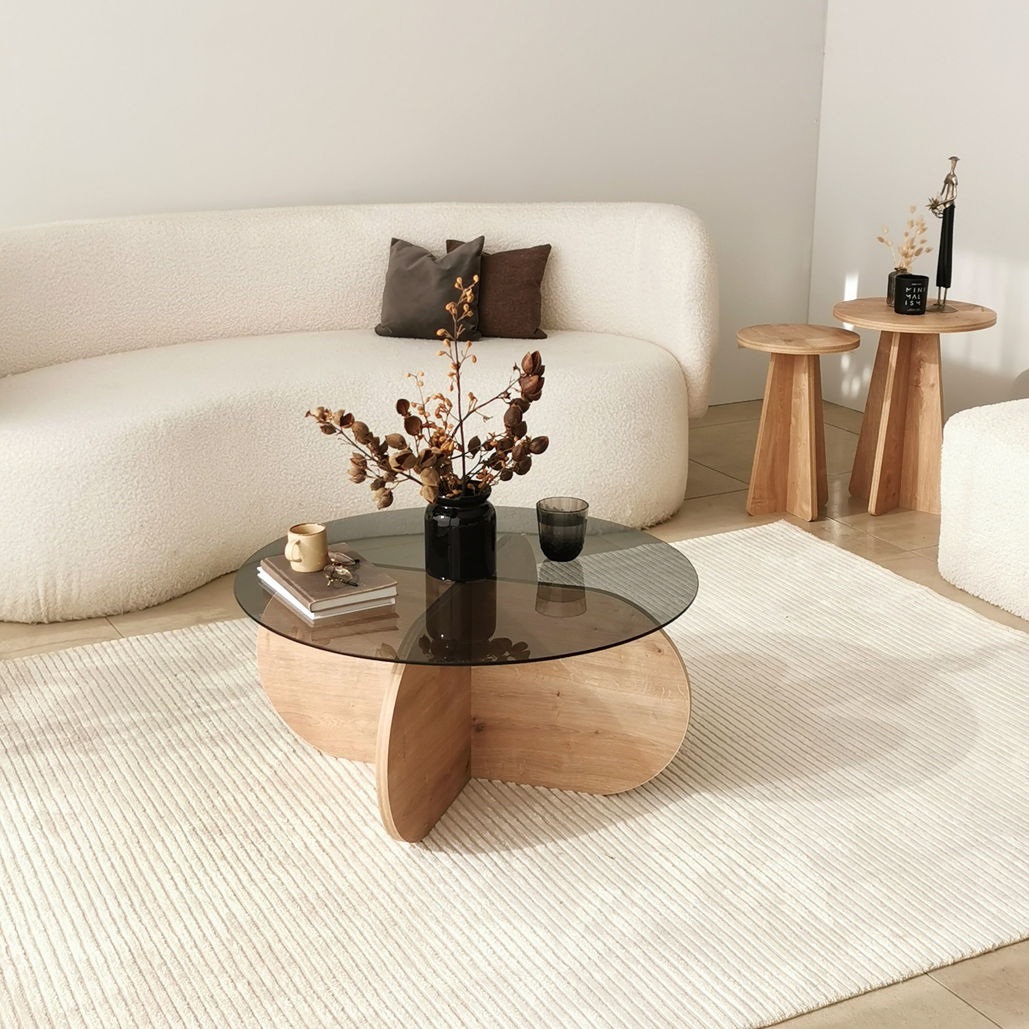 Bubble Coffee table Safety glass Tinted Oak brown Ø75cm
