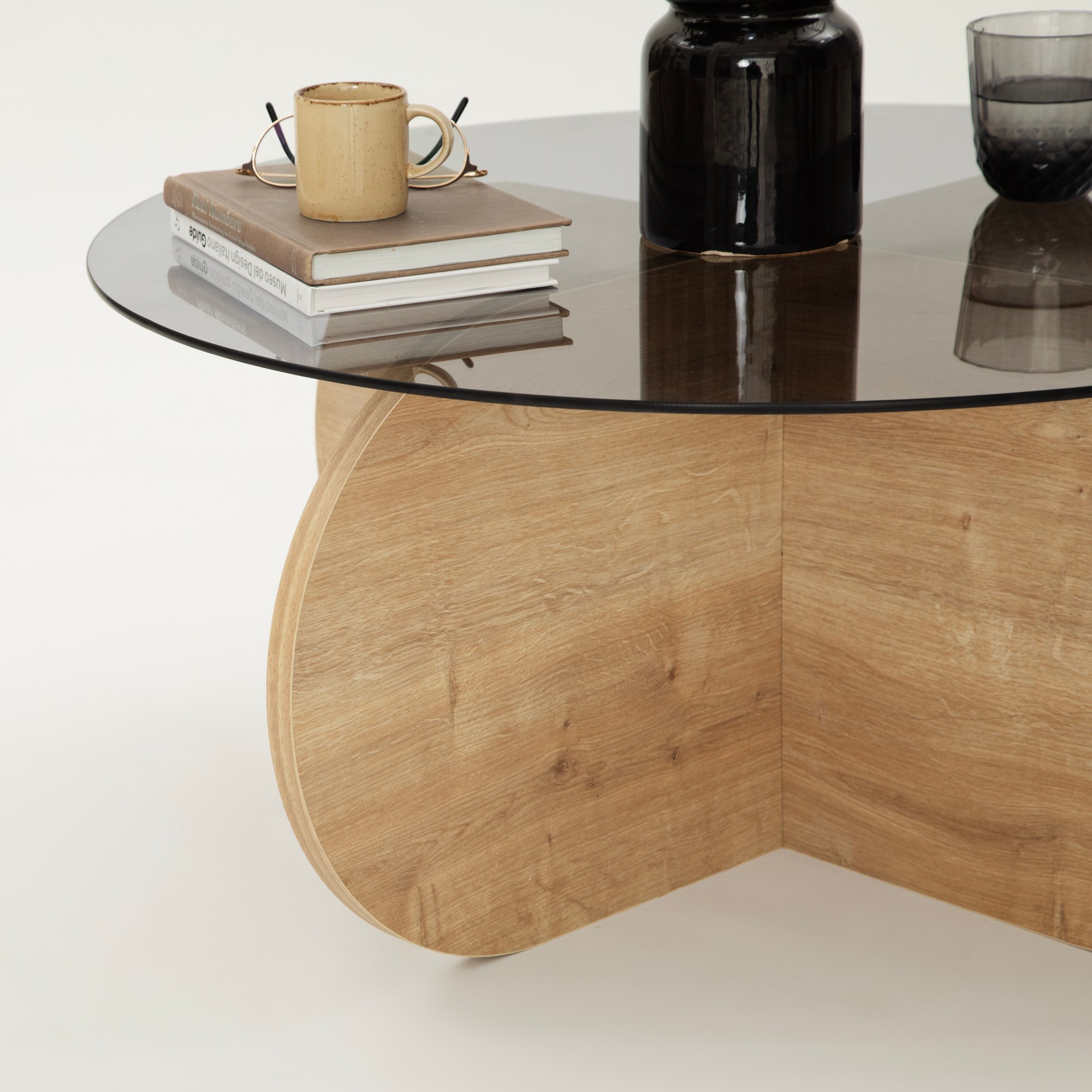 Bubble Coffee table Safety glass Tinted Oak brown Ø75cm
