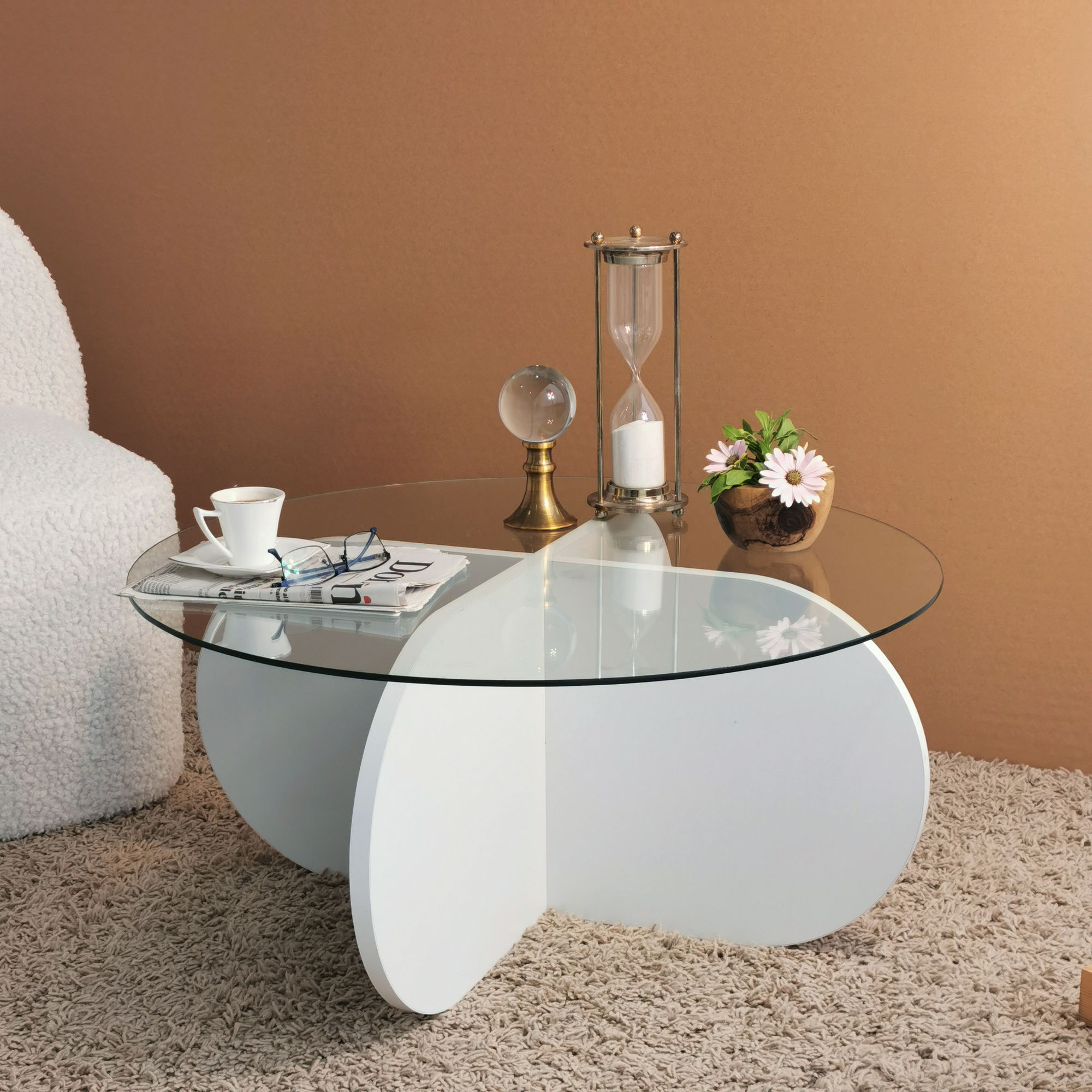 Bubble Coffee Table Safety Glass White Ø75cm