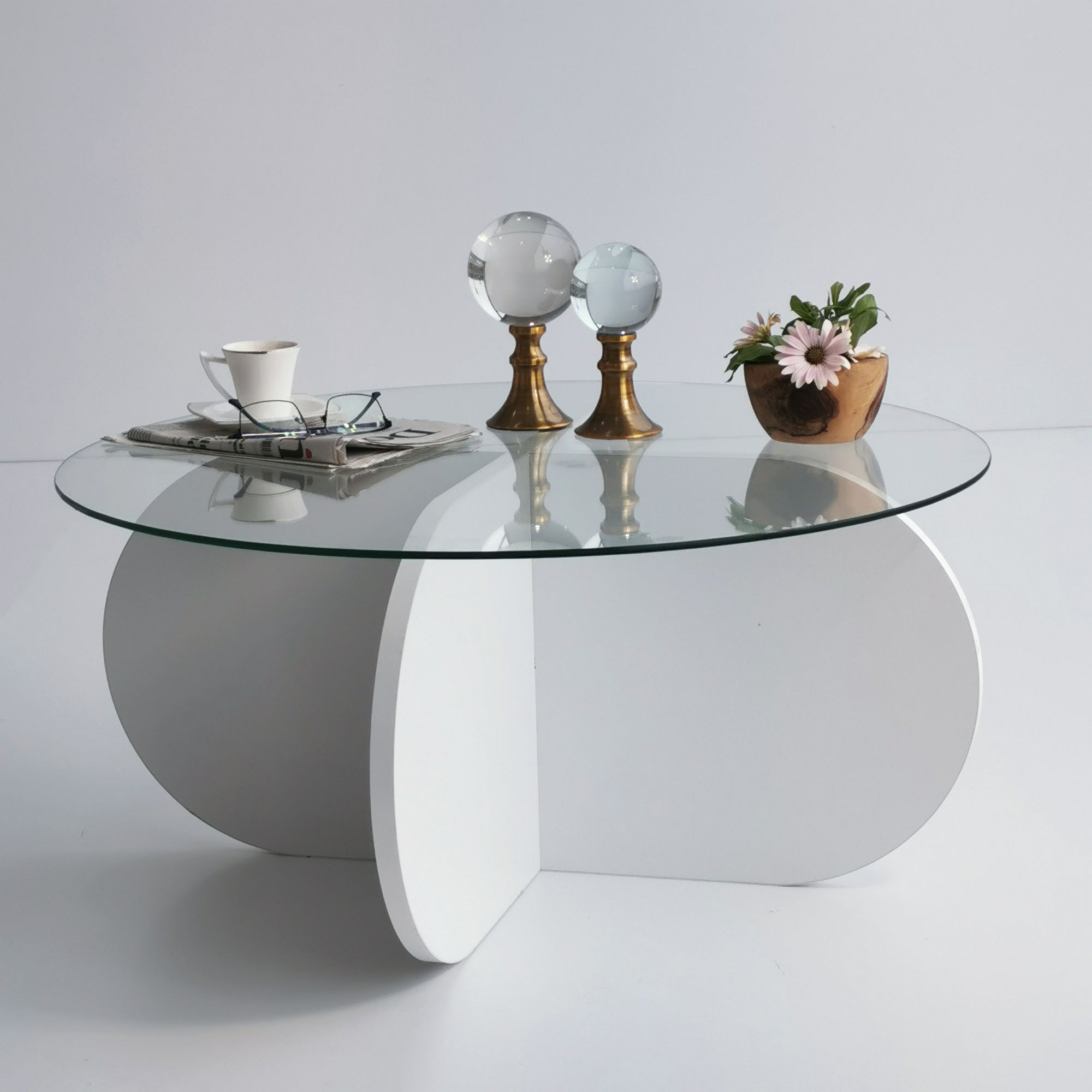 Bubble Coffee Table Safety Glass White Ø75cm