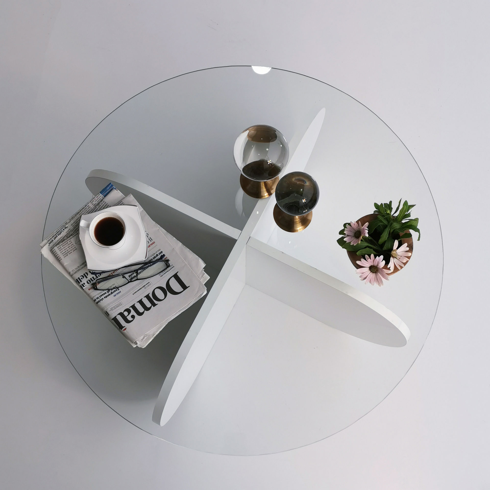 Bubble Coffee Table Safety Glass White Ø75cm