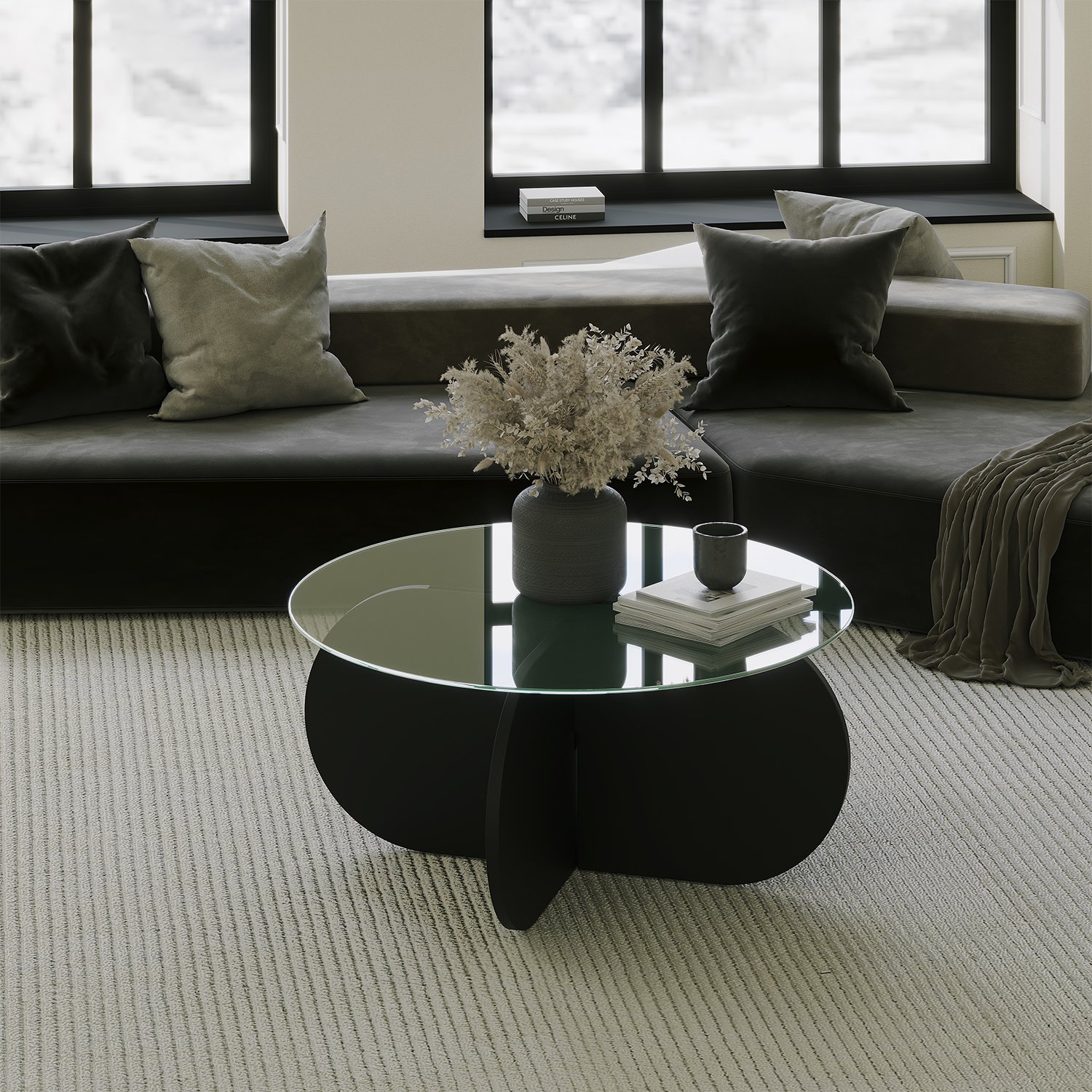 Bubble Coffee Table Safety Glass Black Ø75cm