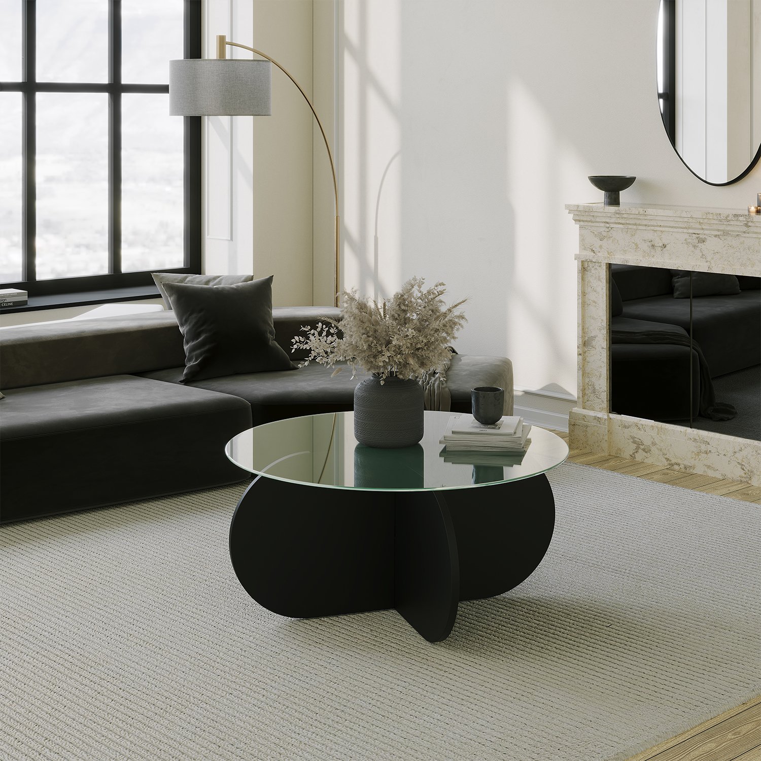 Bubble Coffee Table Safety Glass Black Ø75cm