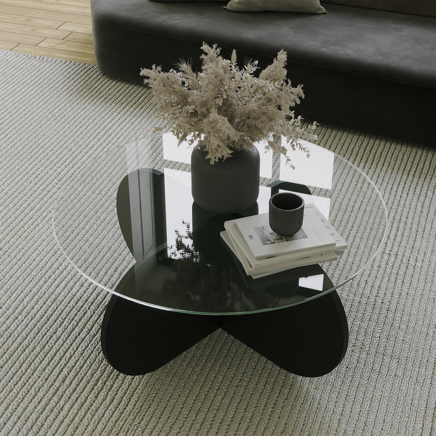 Bubble Coffee Table Safety Glass Black Ø75cm
