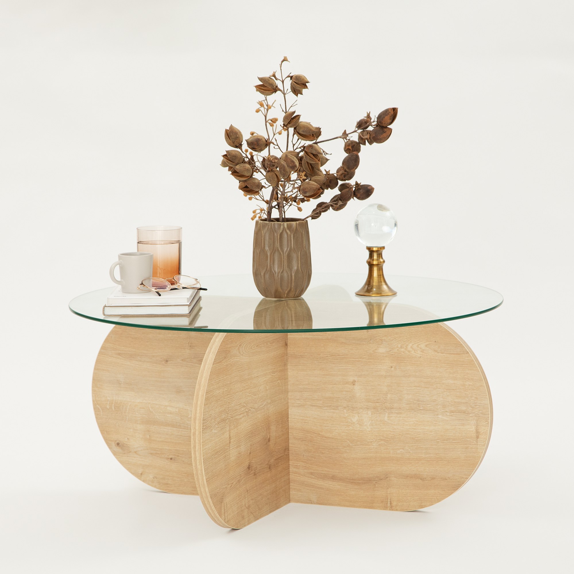 Bubble Coffee Table Safety Glass Oak Ø75cm
