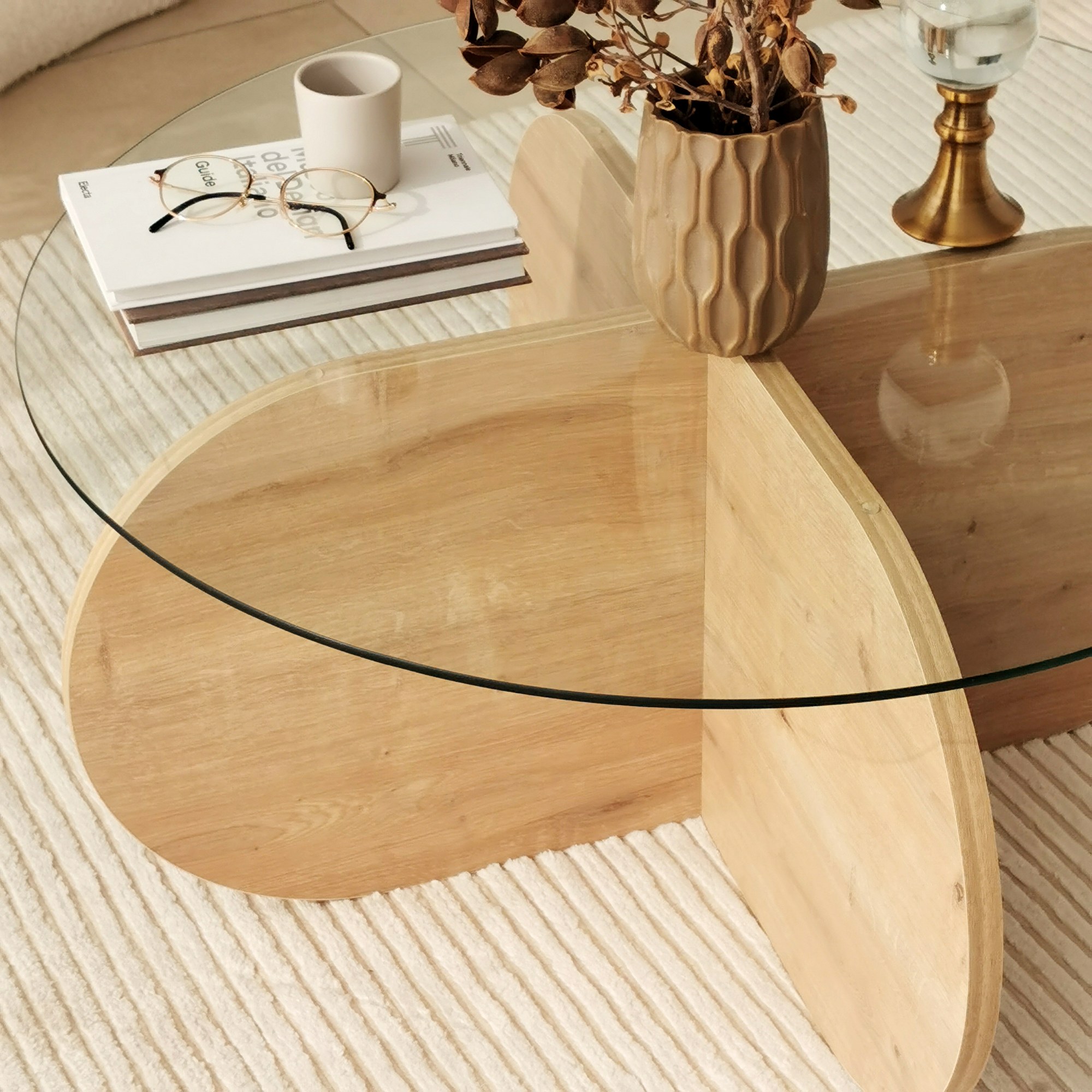 Bubble Coffee Table Safety Glass Oak Ø75cm