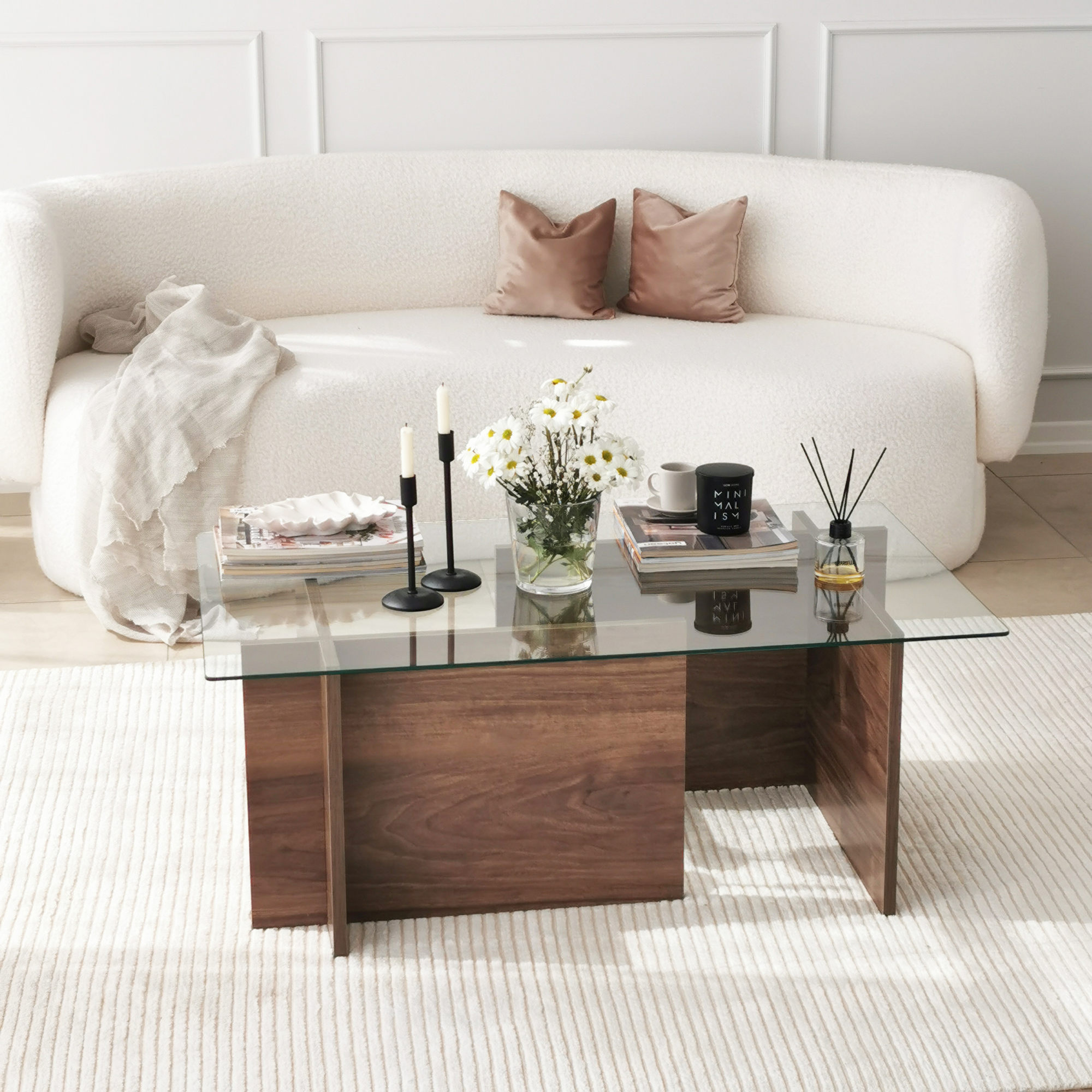 New Escape Coffee table Safety glass Walnut brown