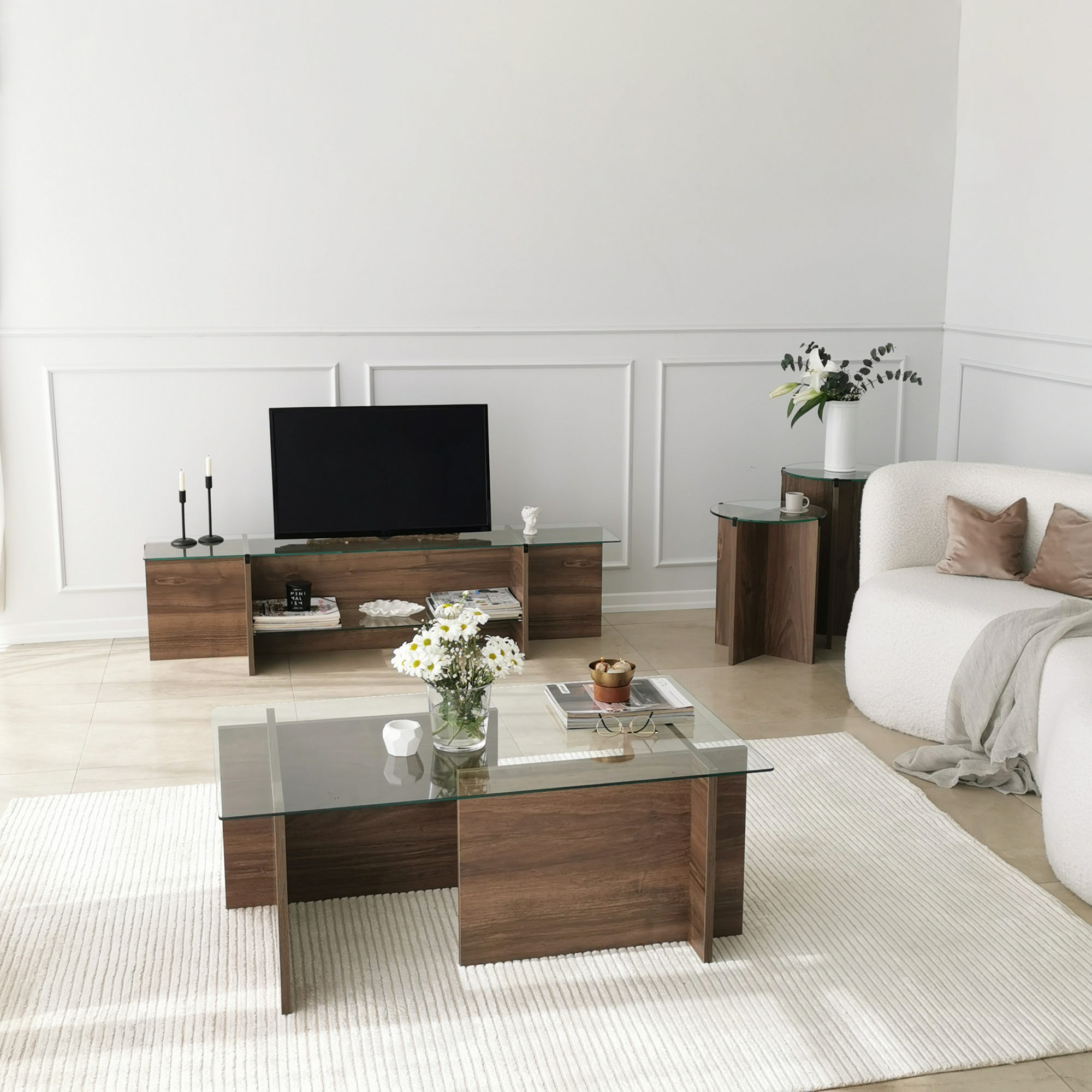 New Escape Coffee table Safety glass Walnut brown