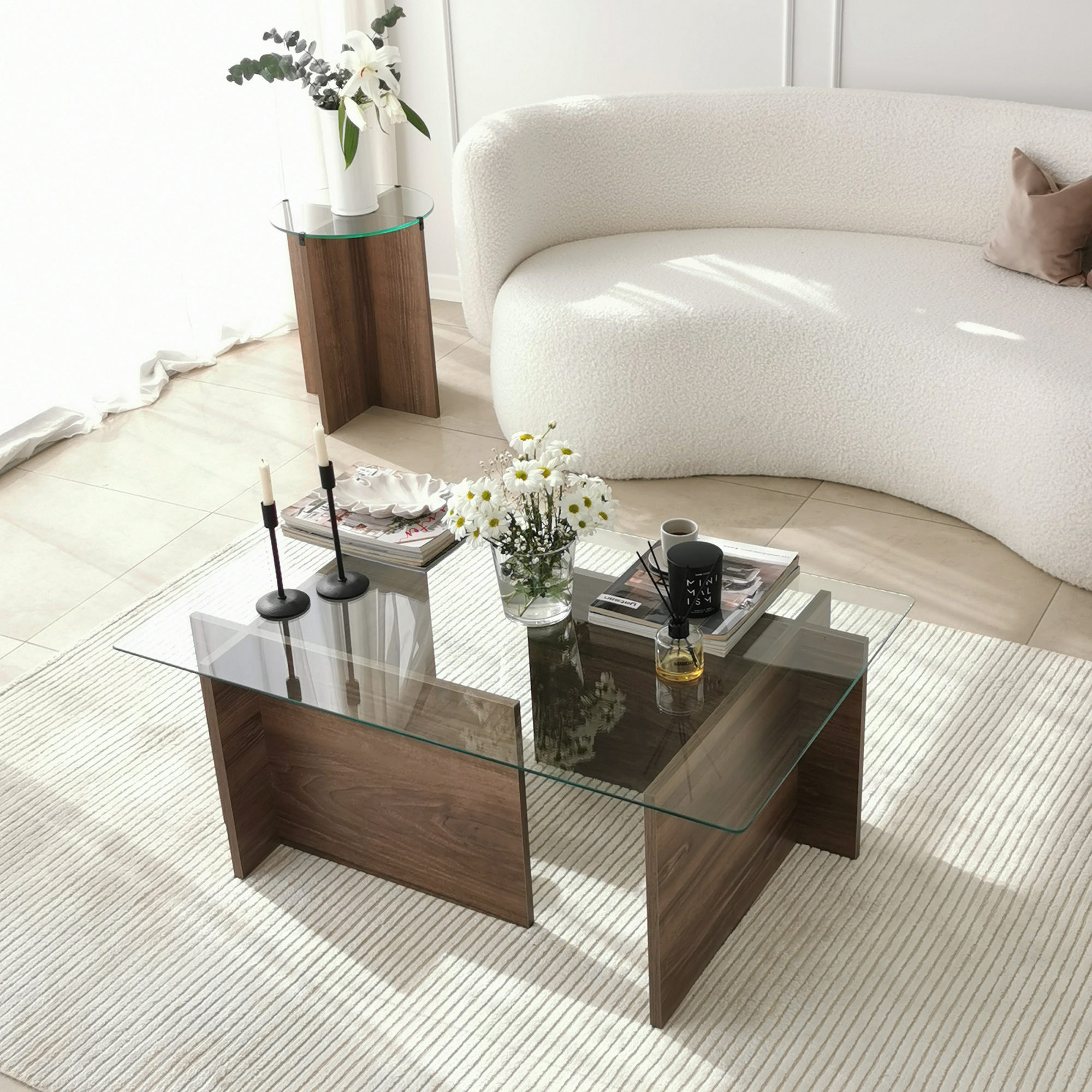 New Escape Coffee table Safety glass Walnut brown