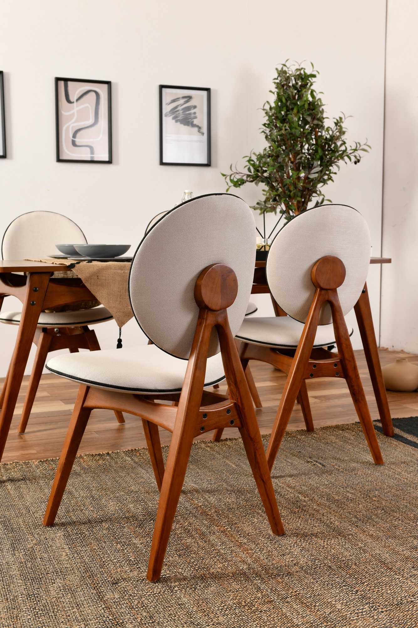 2x Touch Chair Wood Veneer Linen Cream