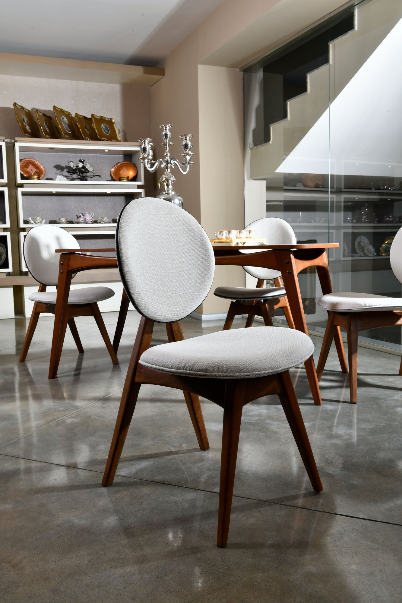 2x Touch Chair Wood Veneer Linen Cream
