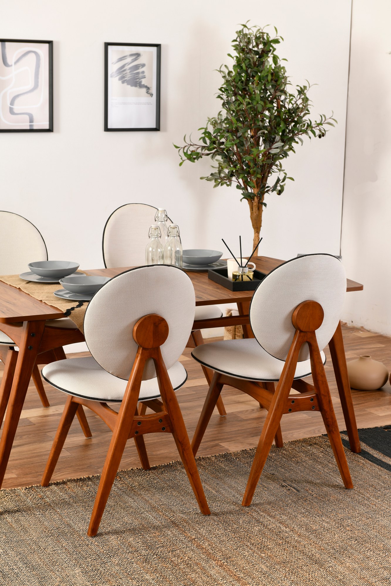 2x Touch Chair Wood Veneer Linen Cream