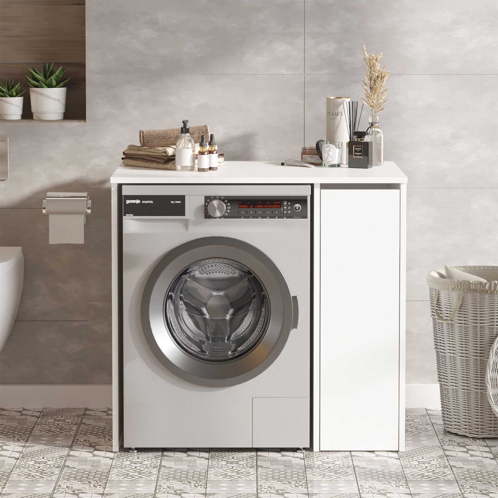 Washing machine cabinet with shelf White 94.5cm x 88.3cm