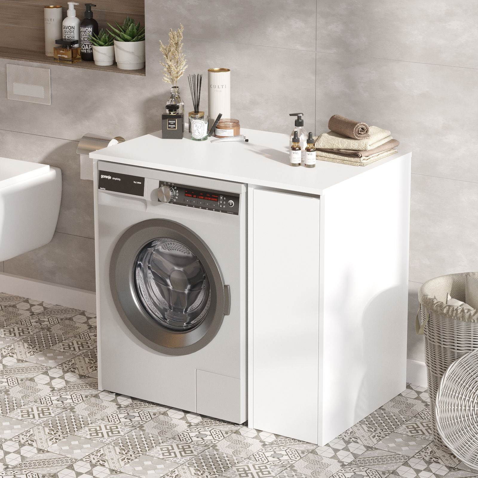 Washing machine cabinet with shelf White 94.5cm x 88.3cm