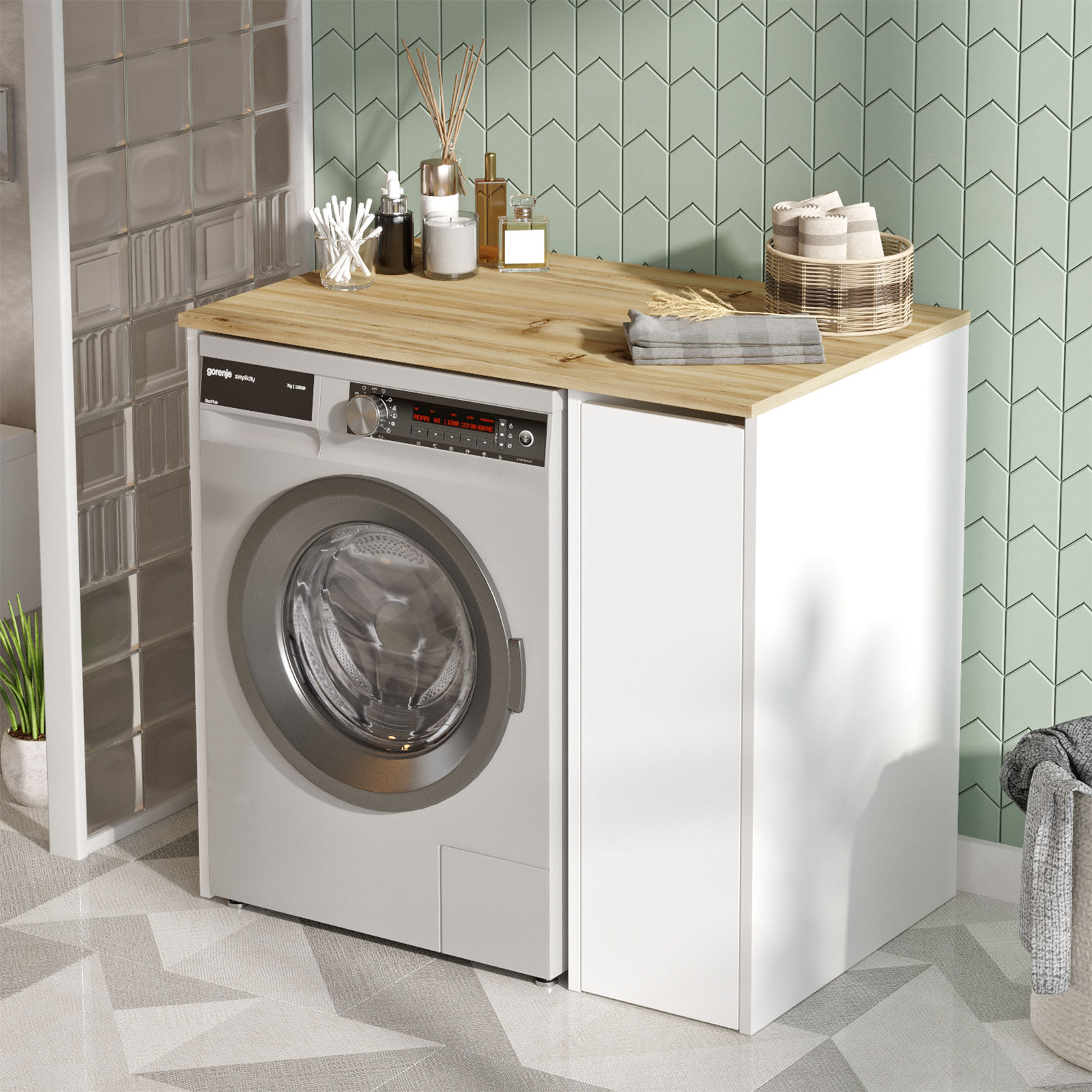 Washing machine cabinet with shelf Walnut brown 94.5cm x 88.3cm