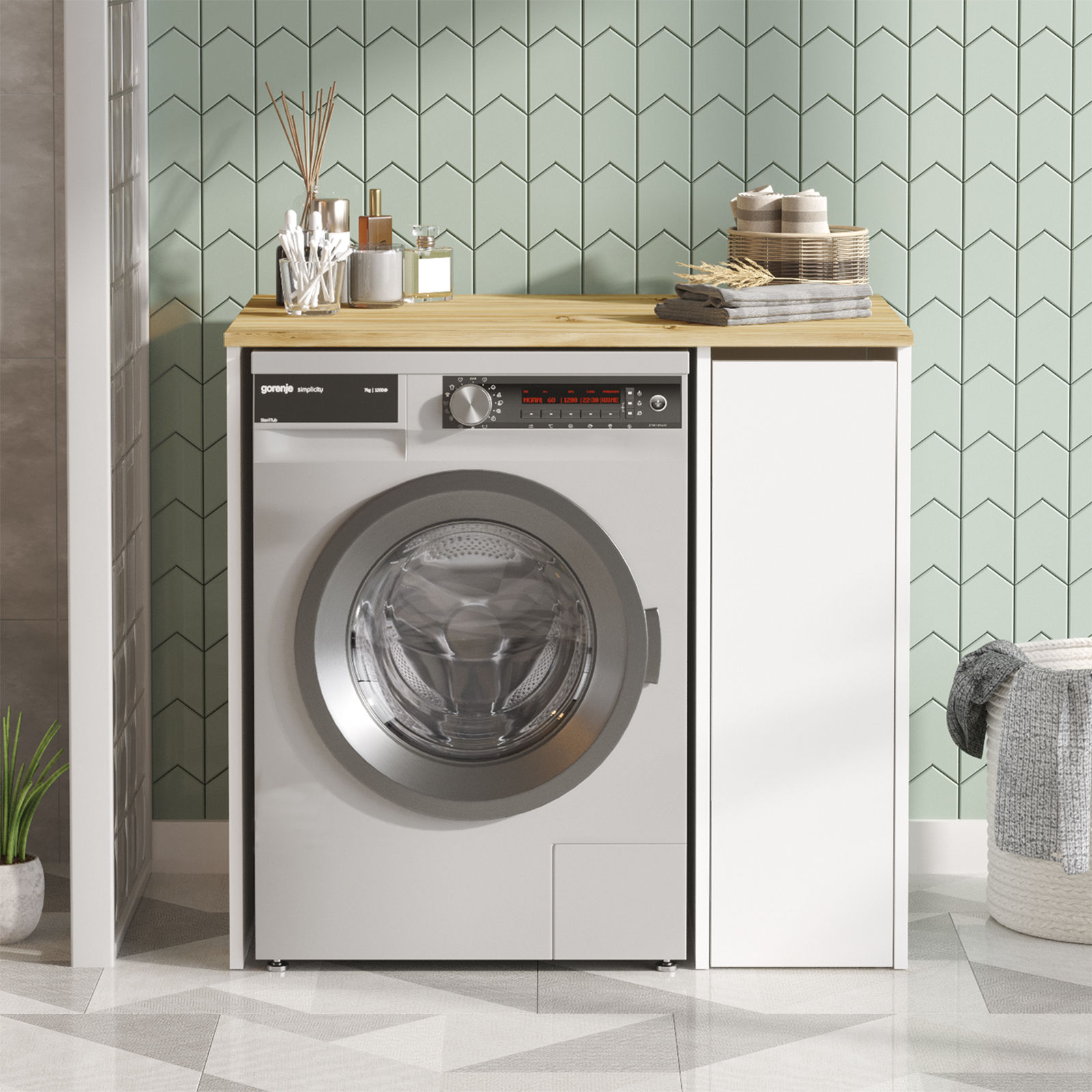 Washing machine cabinet with shelf Walnut brown 94.5cm x 88.3cm