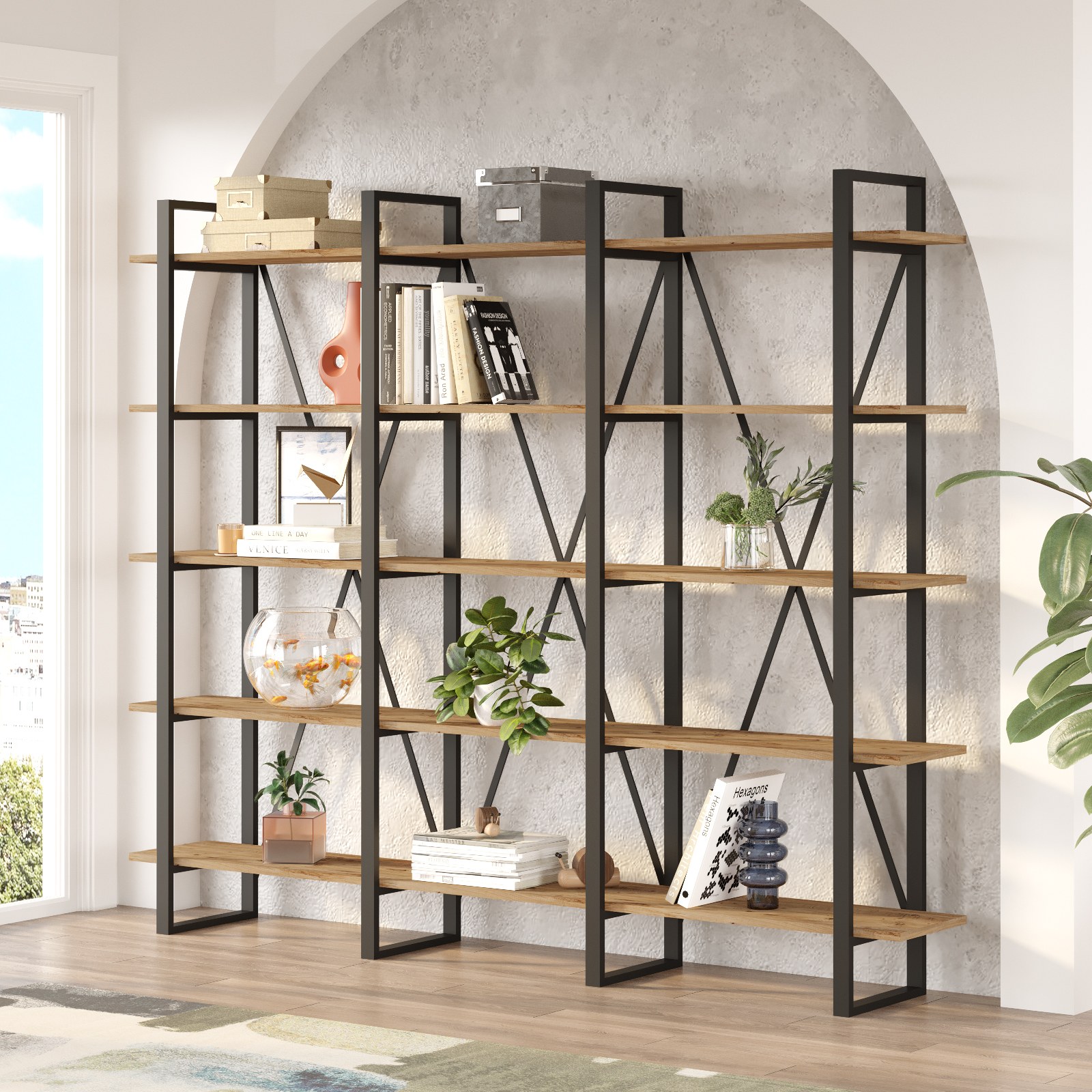 Bookshelf Brown Black 219.6cm