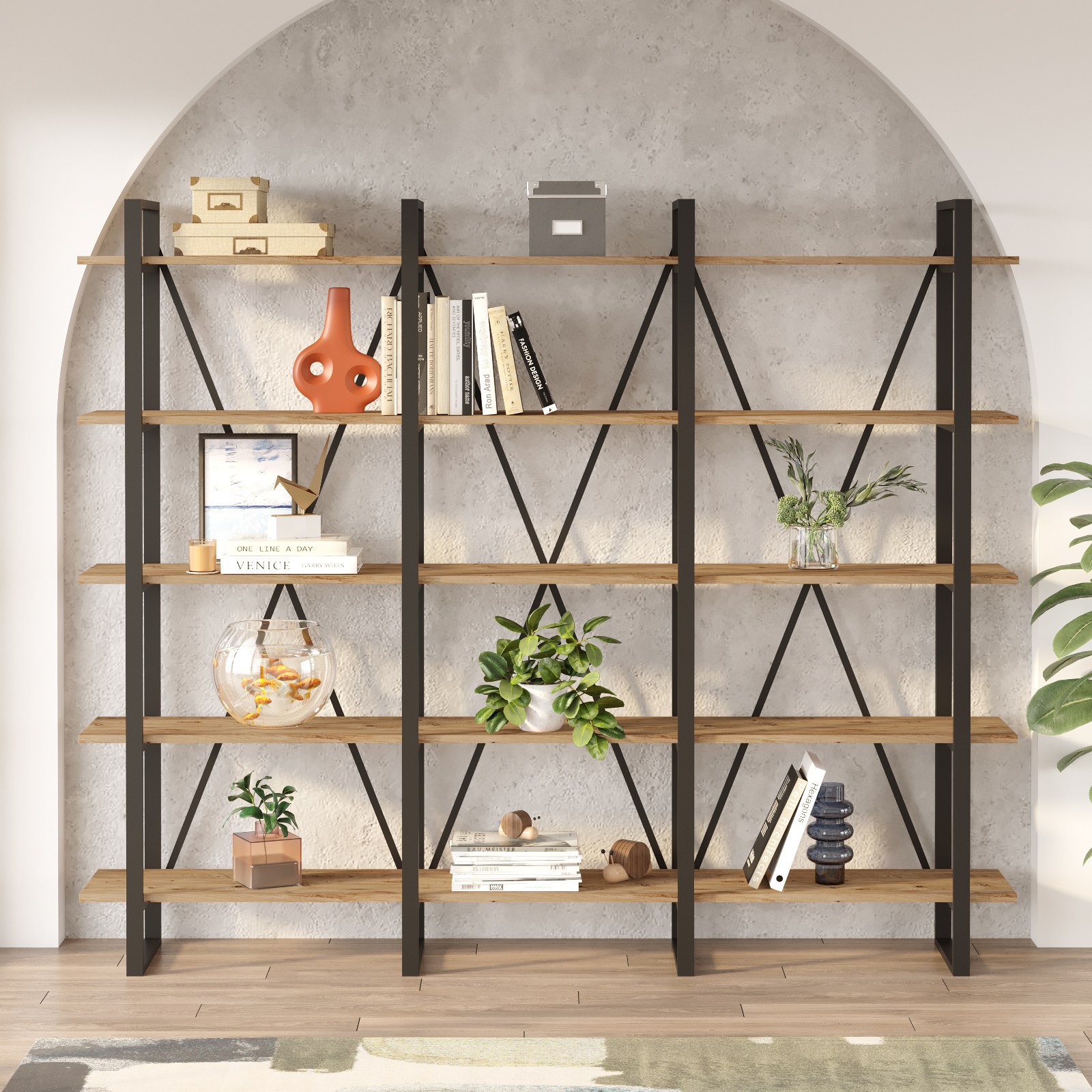 Bookshelf Brown Black 219.6cm