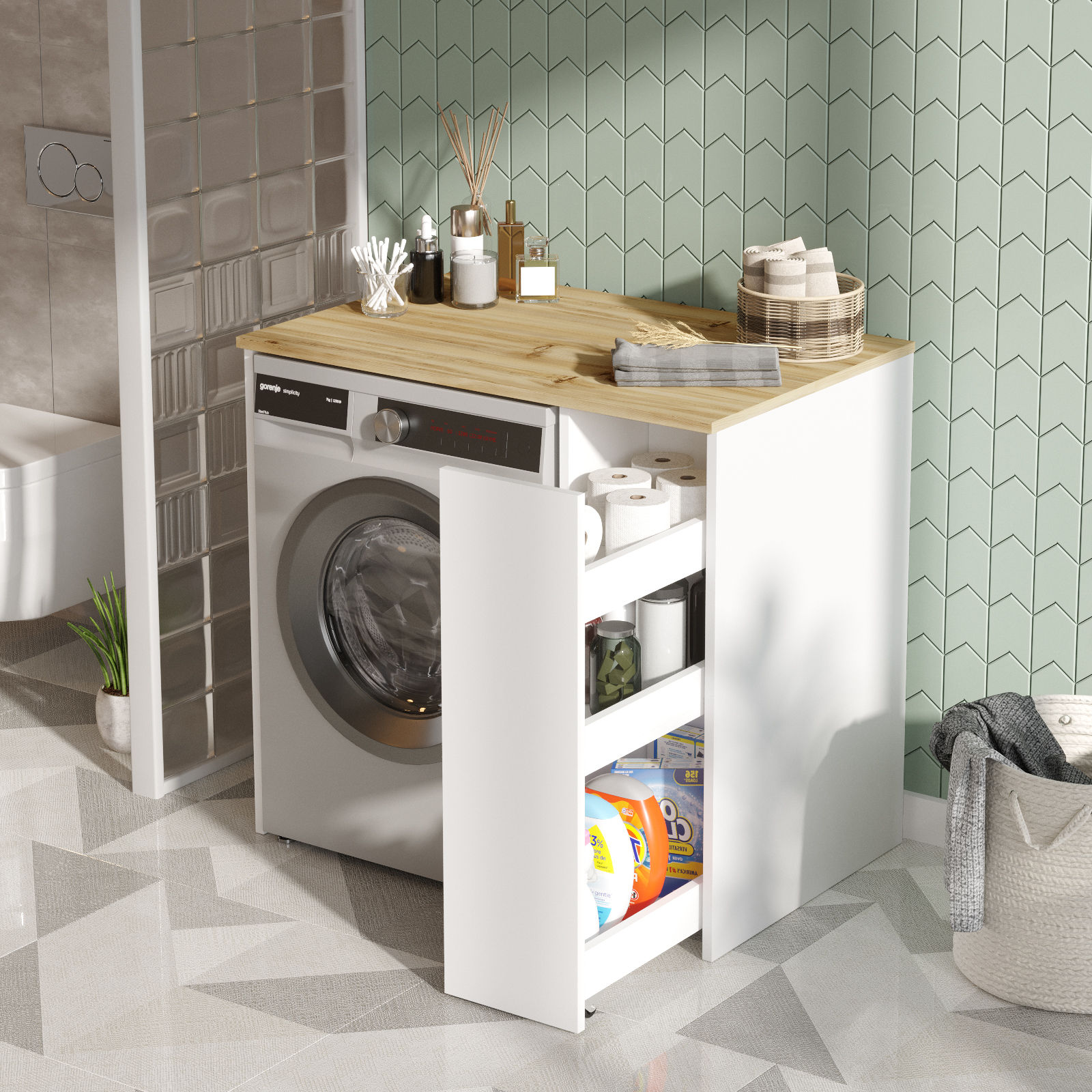 Washing machine cabinet with shelf Walnut brown 94.5cm x 88.3cm