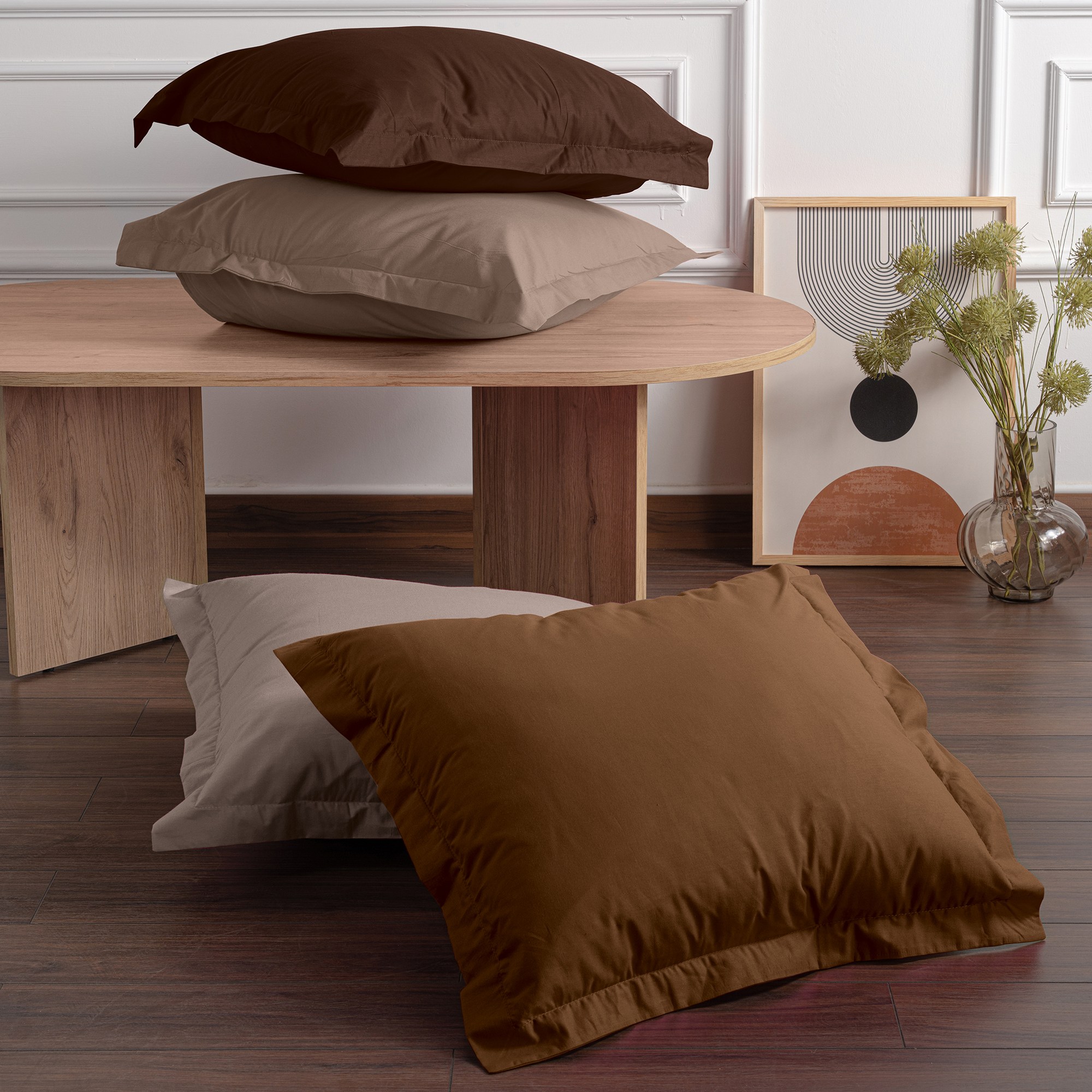 2x Pillowcase Ranforce Cotton Brown