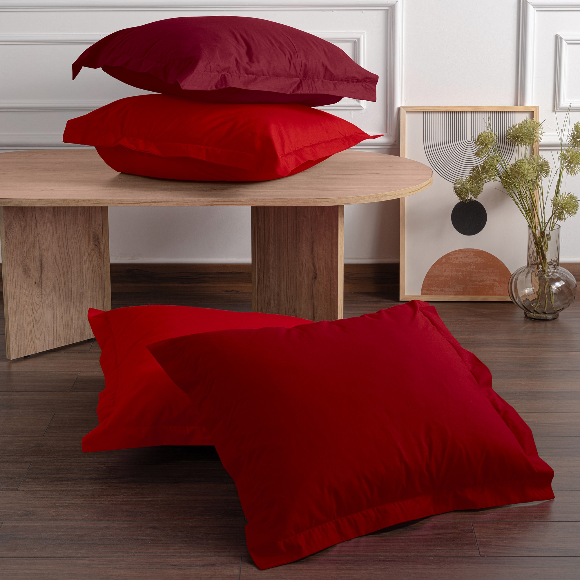 2x Pillowcase Ranforce Cotton Dark Red