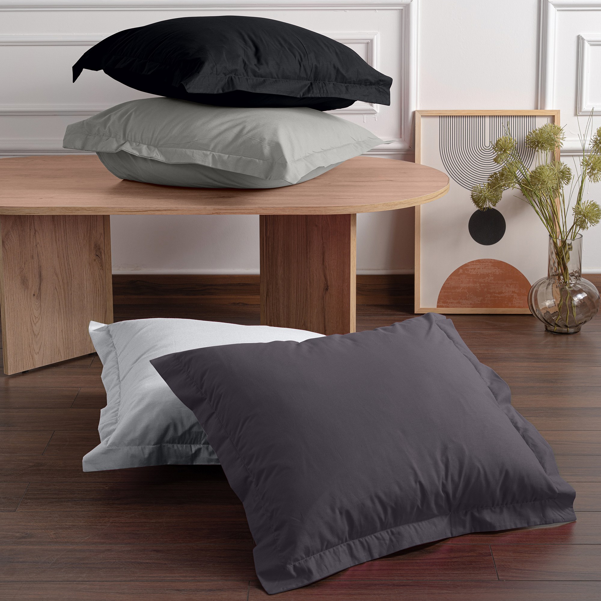 2x Pillowcase Ranforce Cotton Dark Grey