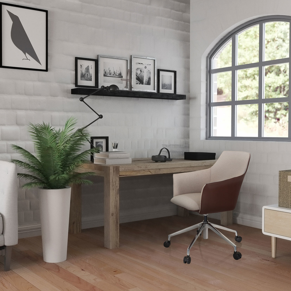 AREZZO Office chair Swivel with castors Faux leather Beige/Brown