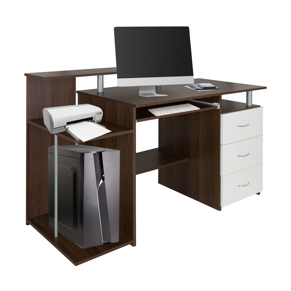 WORKSPACE H IV Desk with drawers Wood Walnut/White