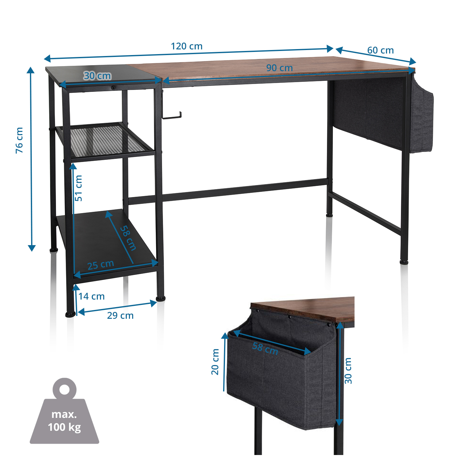 WORKSPACE H I  Desk + Shelf Wood Black
