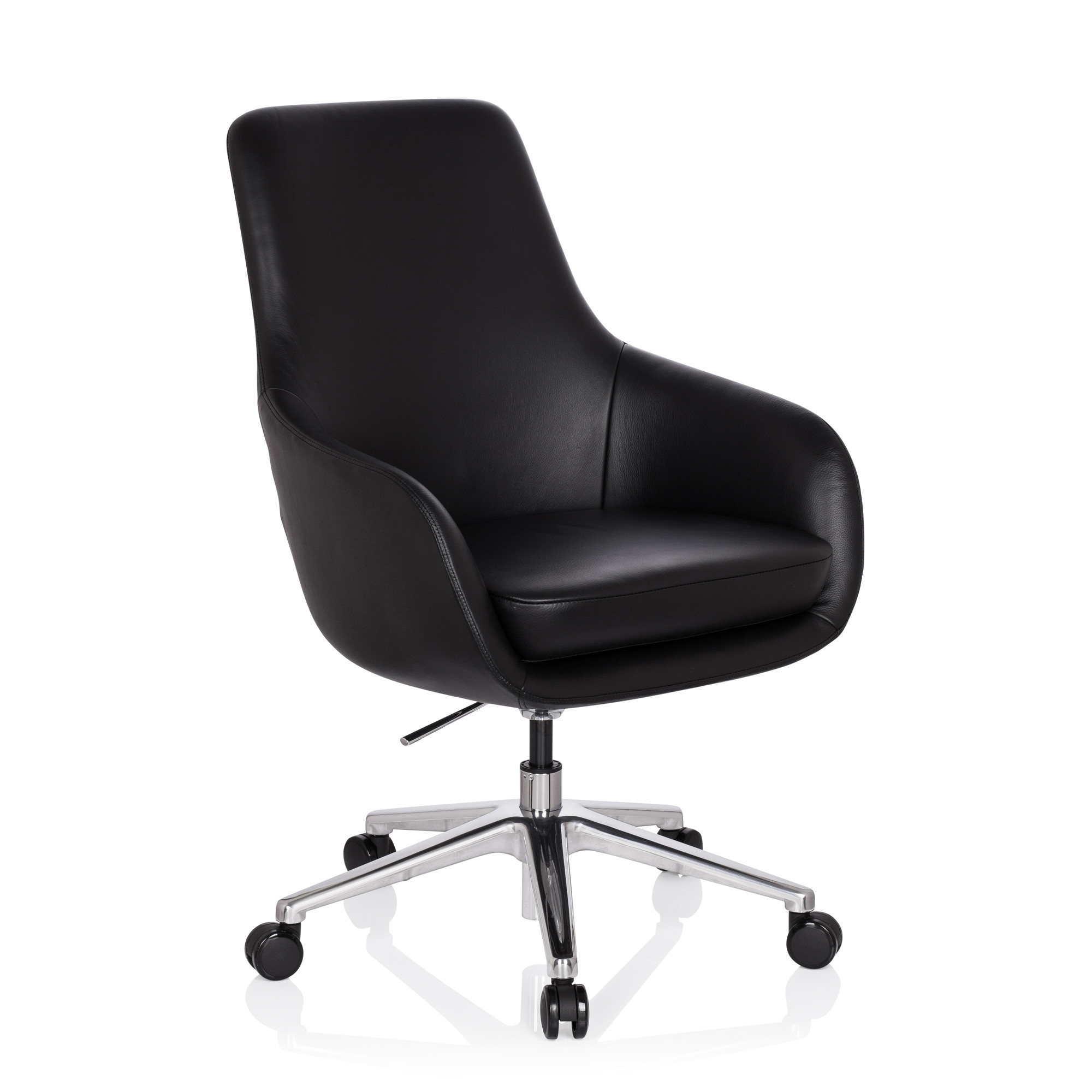 BARENO Office chair with castors Leather Black