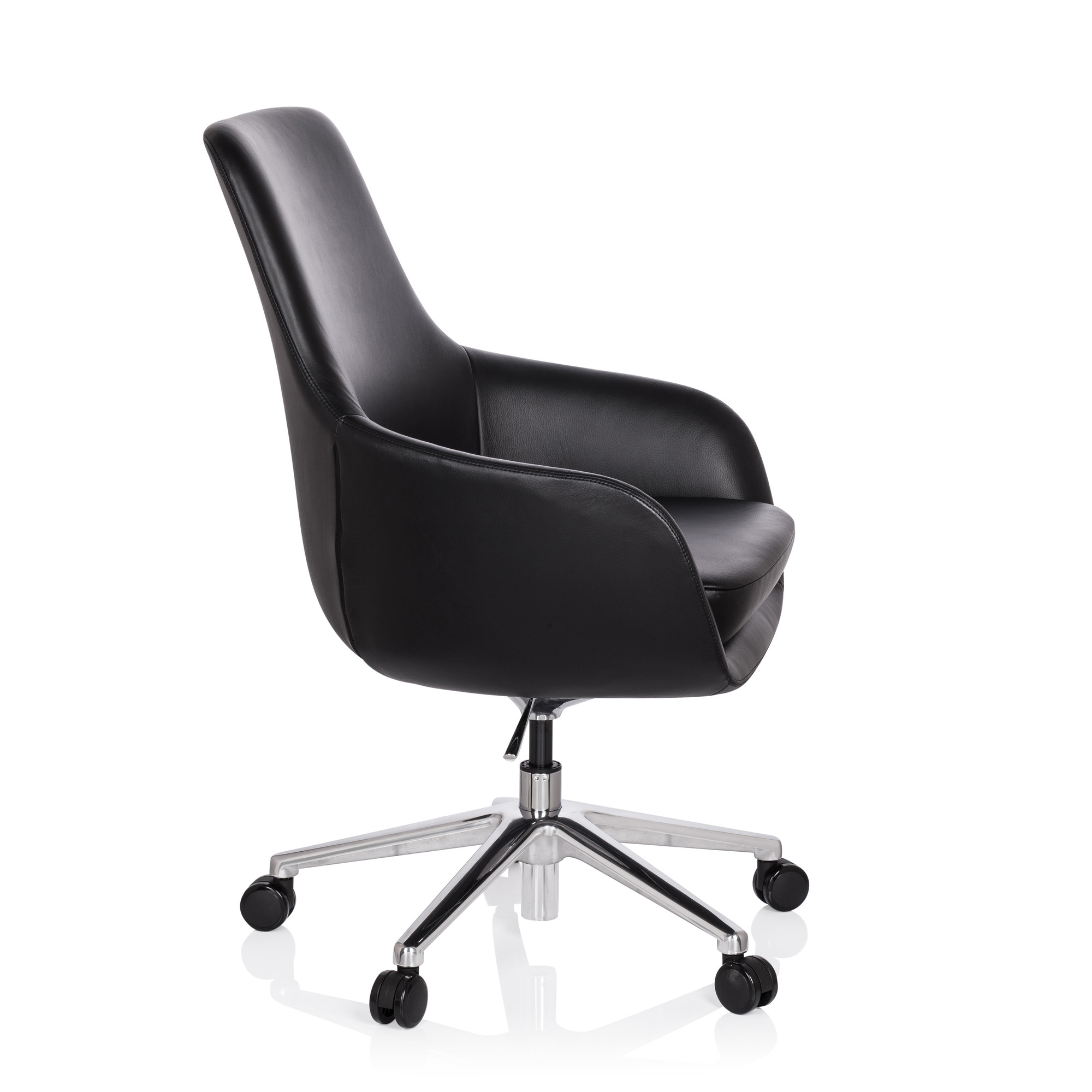 BARENO Office chair with castors Leather Black