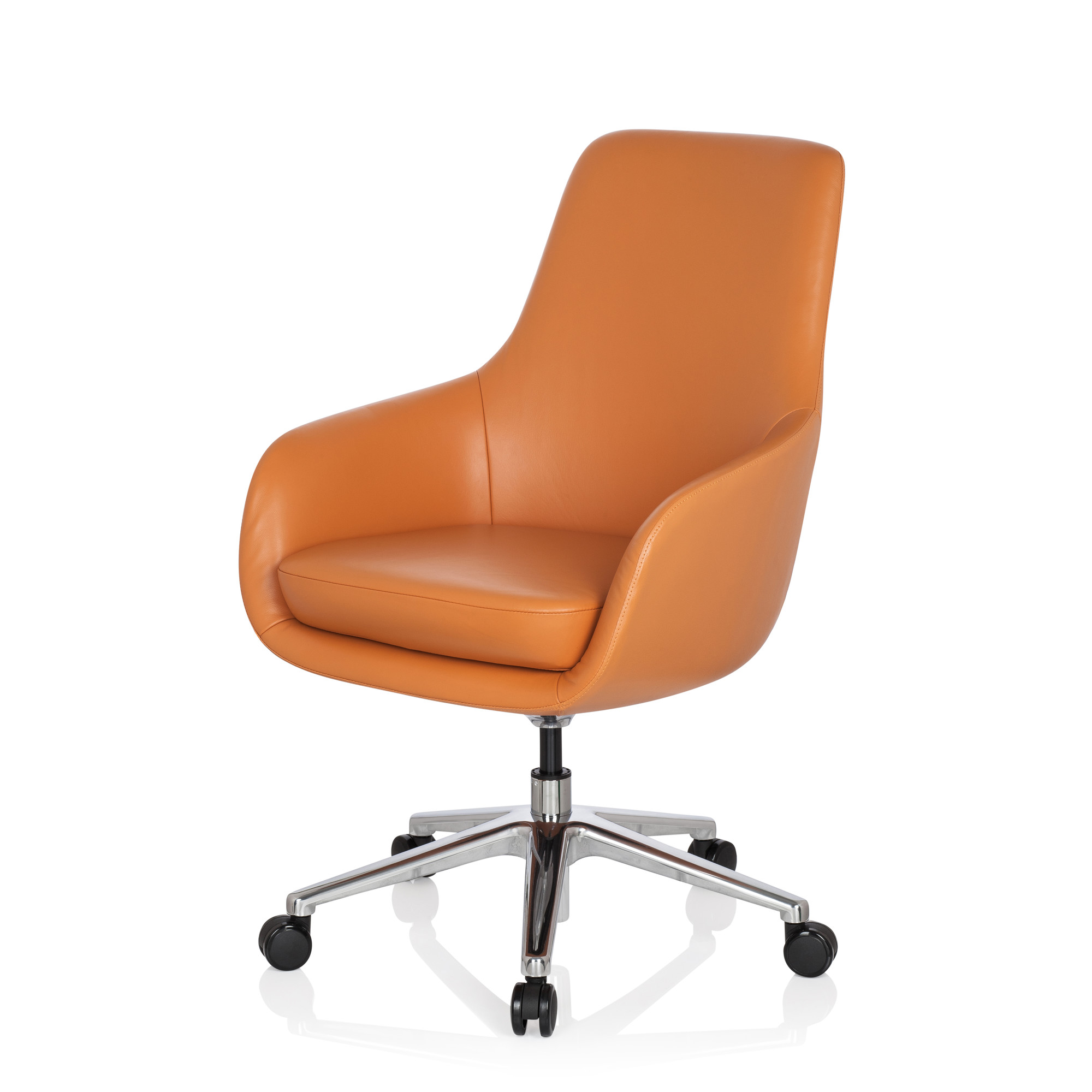 BARENO Office chair with casters Leather Orange