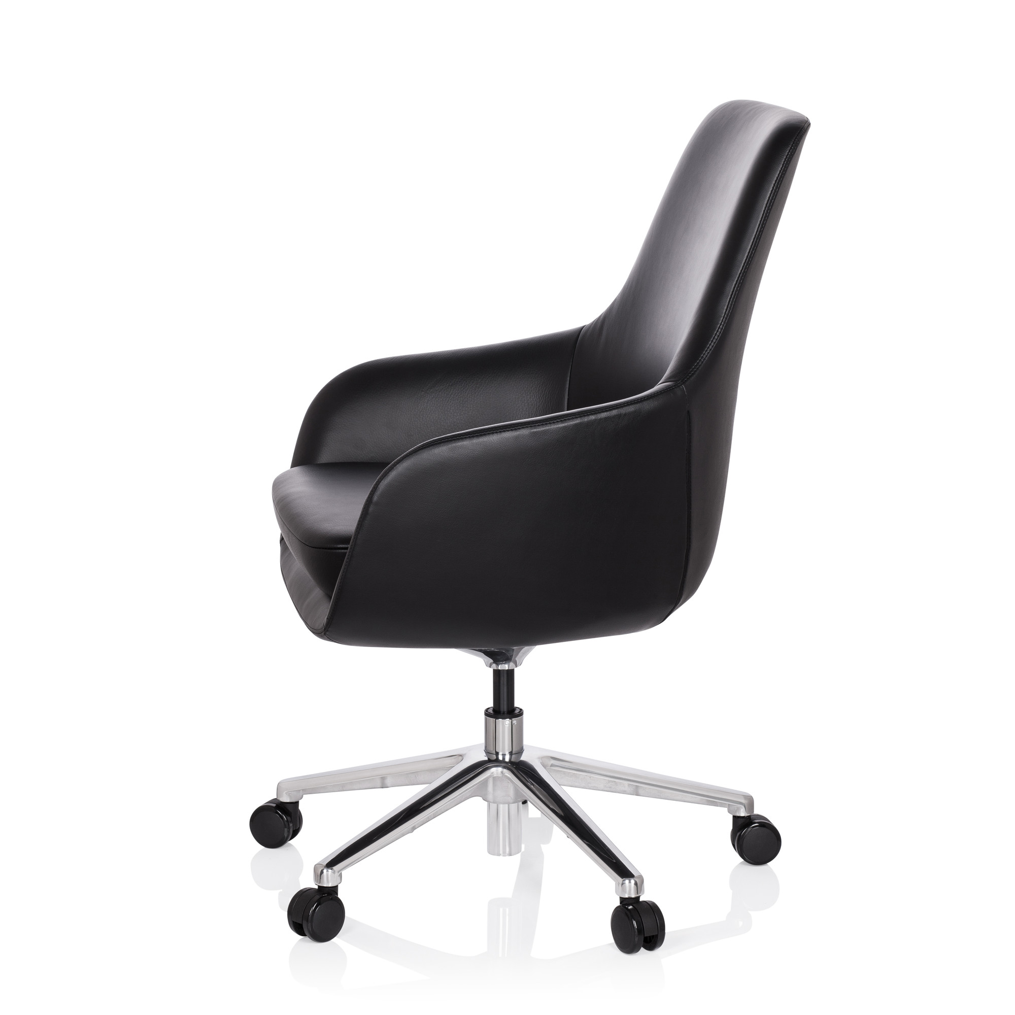 BARENO Office chair with castors Leather Black