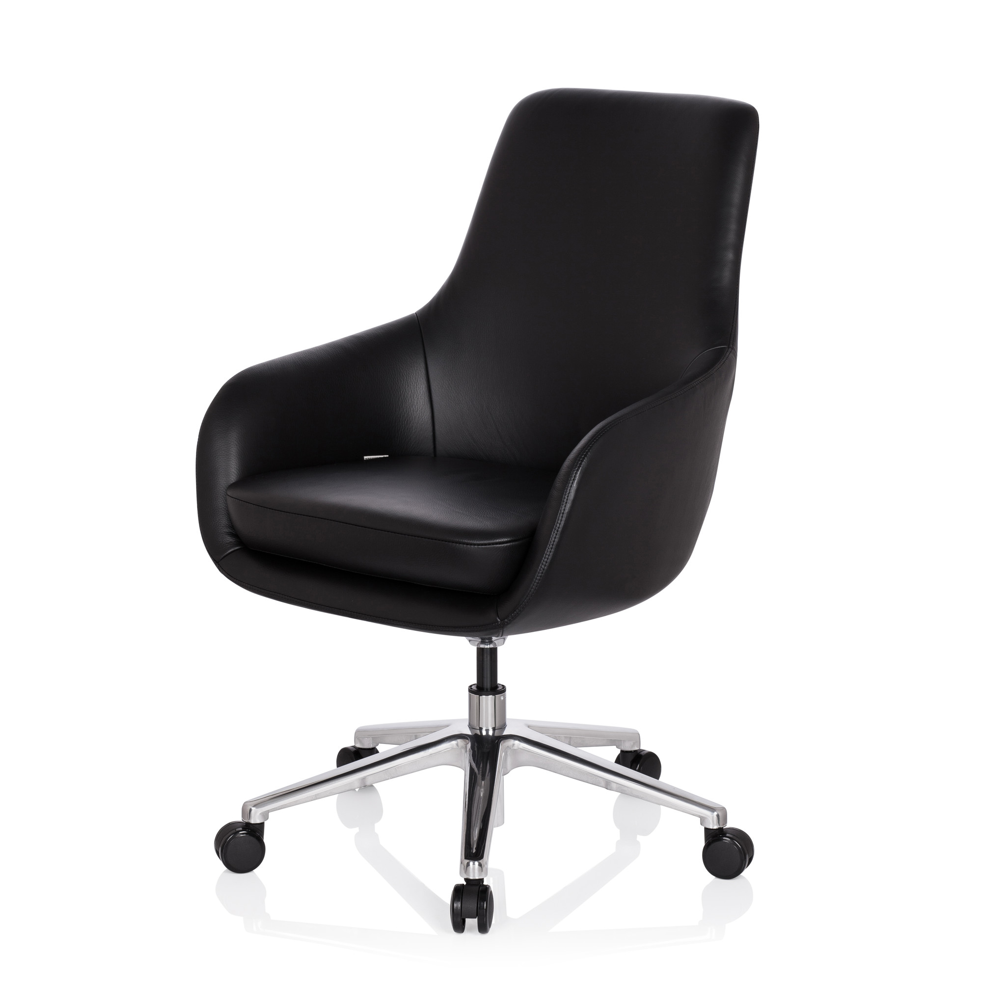 BARENO Office chair with castors Leather Black