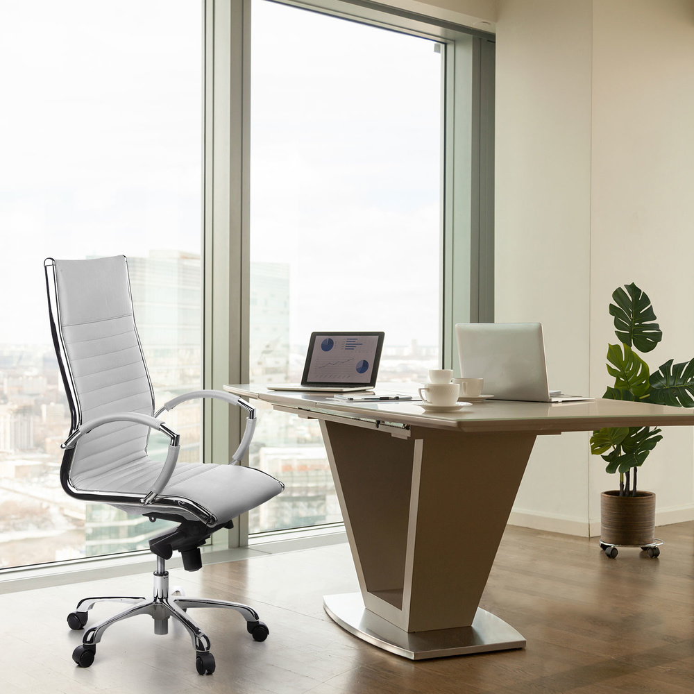 PARMA 20 Swivel office chair with casters, Leather, White